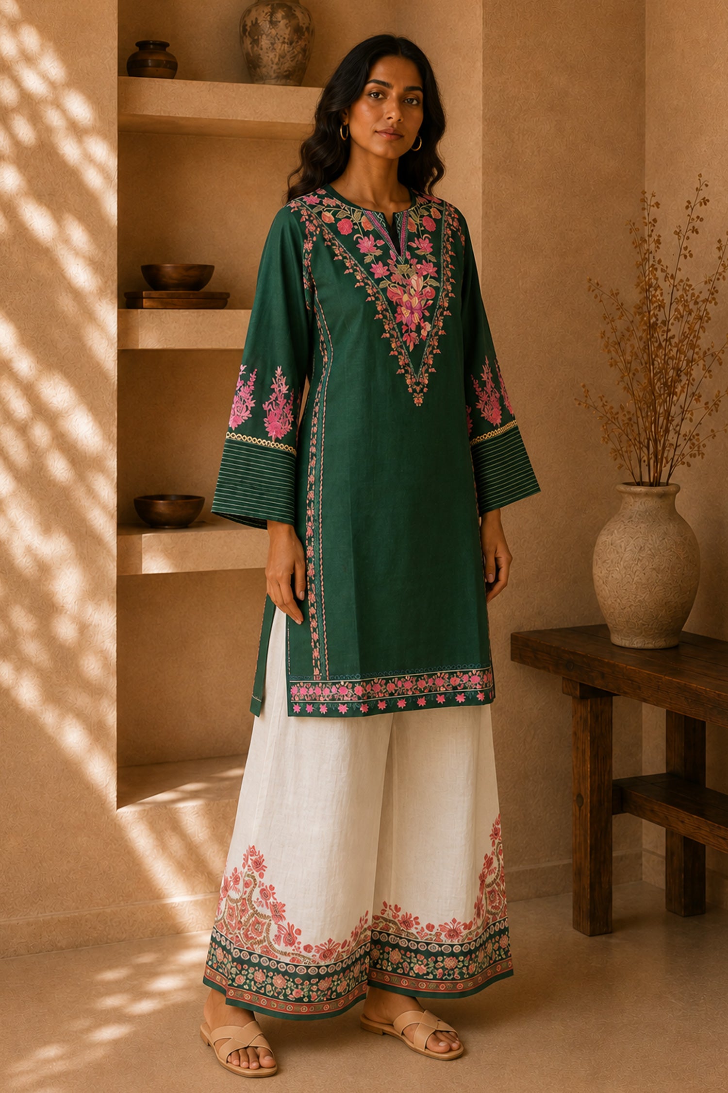 Green Floral Printed Lawn Cotton Co-ord Set