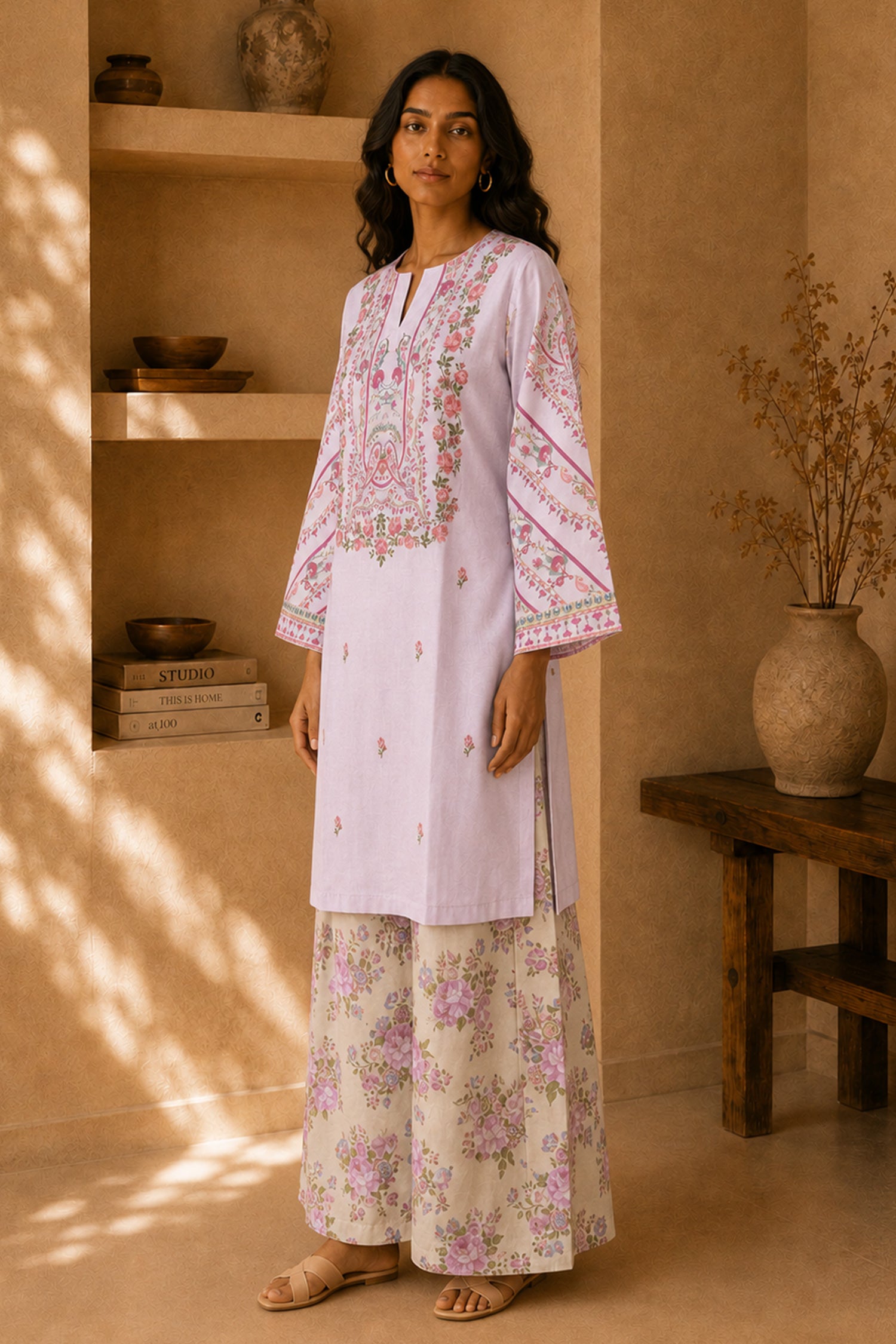 Lawn Cotton Printed Co-ord Set - Lavender
