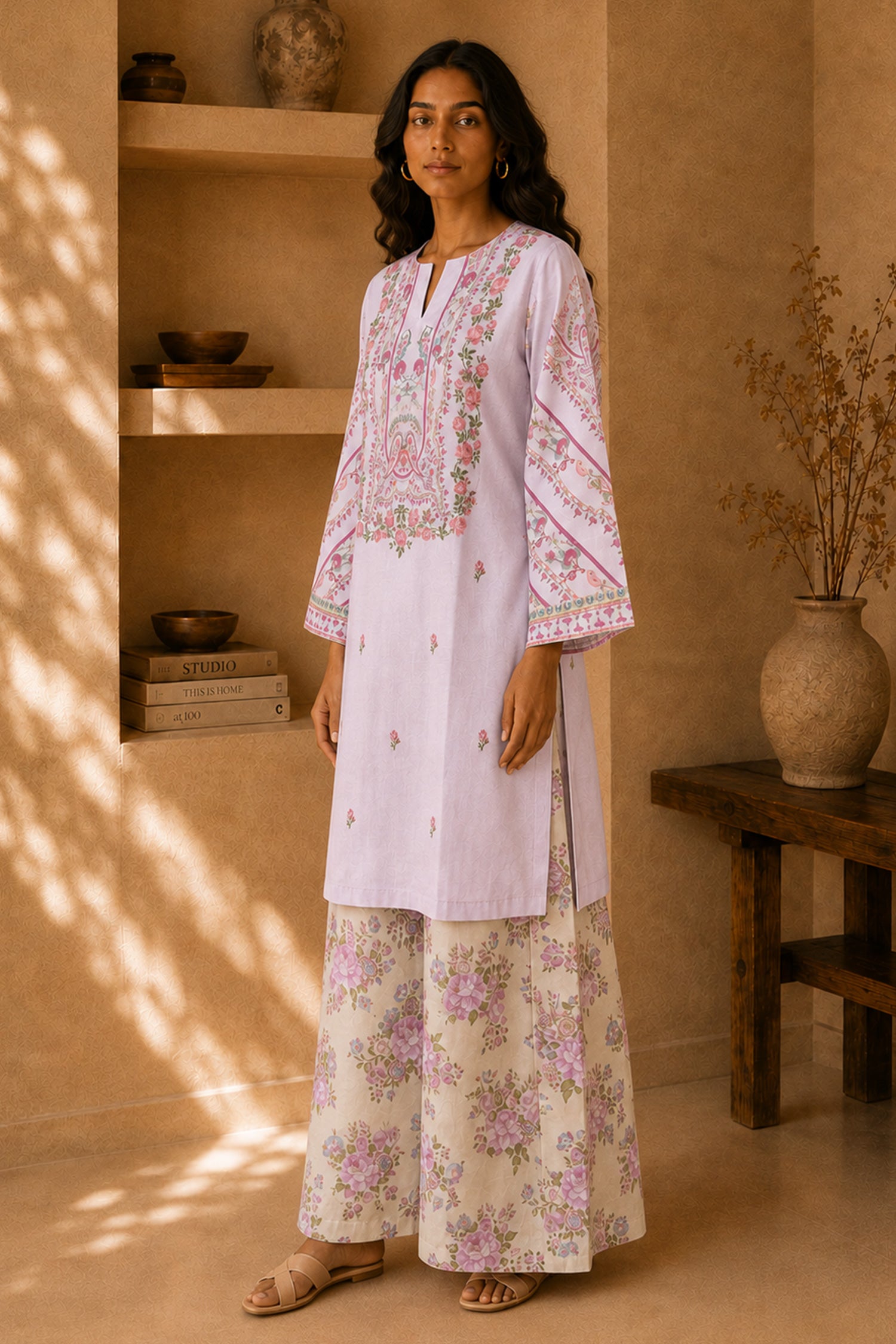 Lawn Cotton Printed Co-ord Set - Lavender