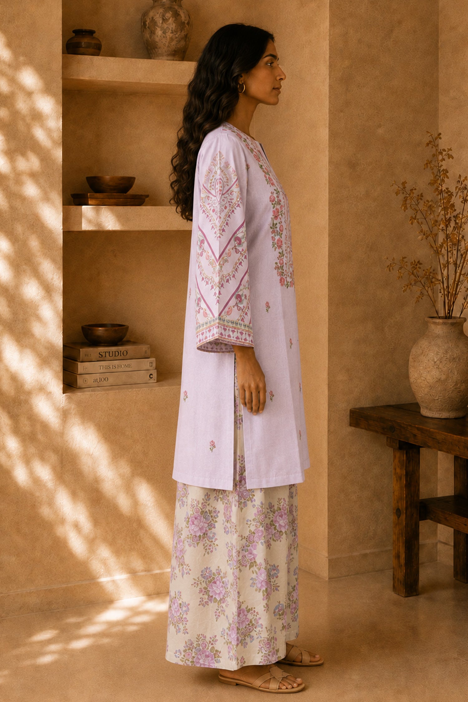 Lawn Cotton Printed Co-ord Set - Lavender