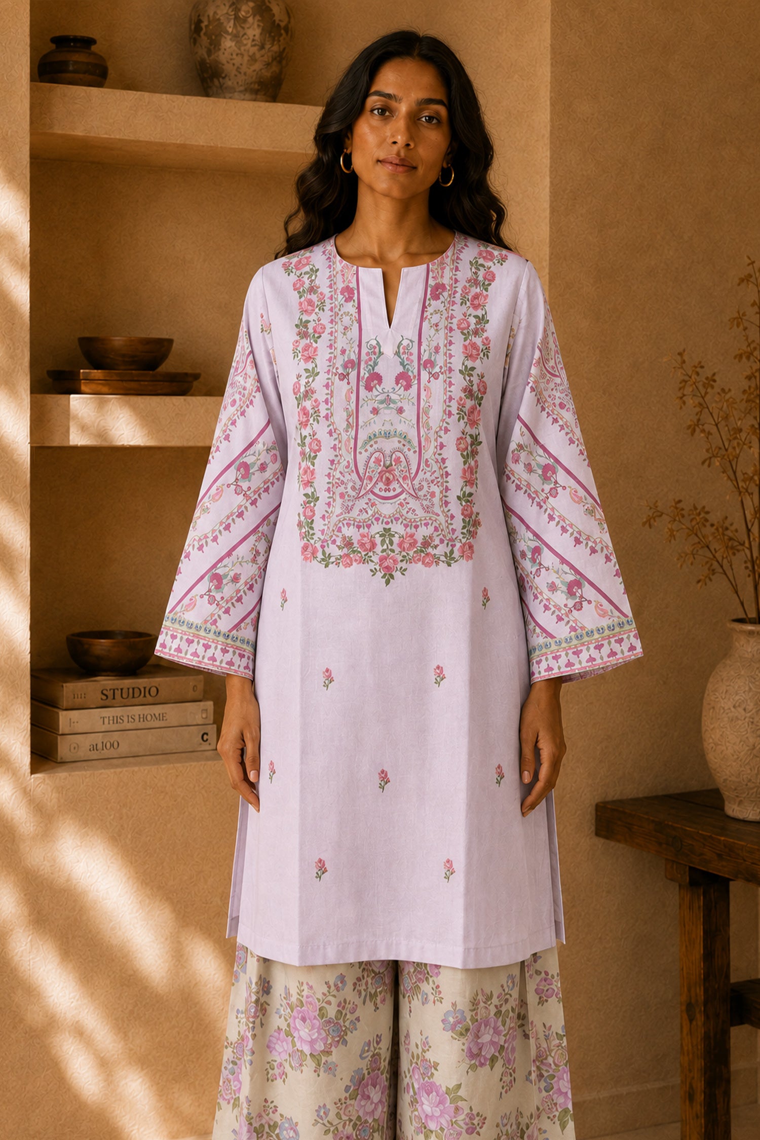 Lawn Cotton Printed Co-ord Set - Lavender