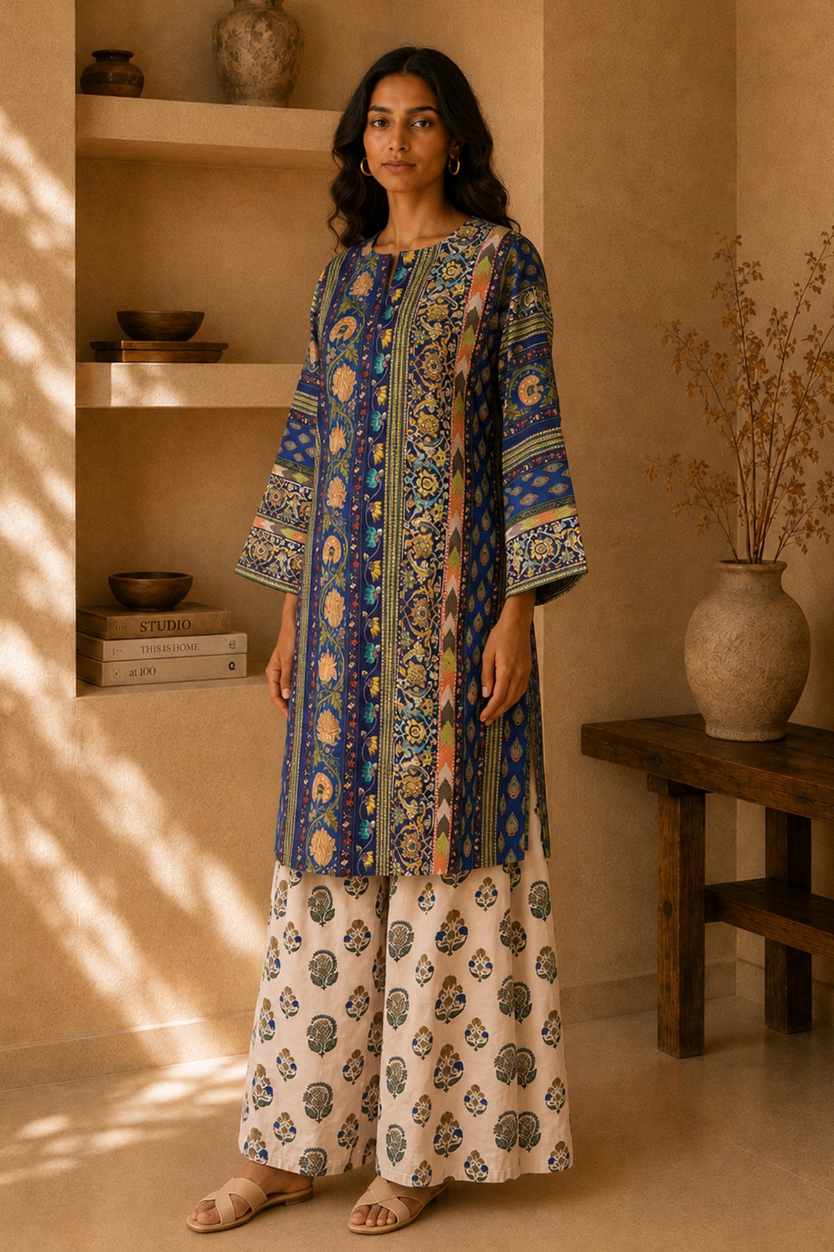 Blue Floral Printed Lawn Cotton Co-ord Set