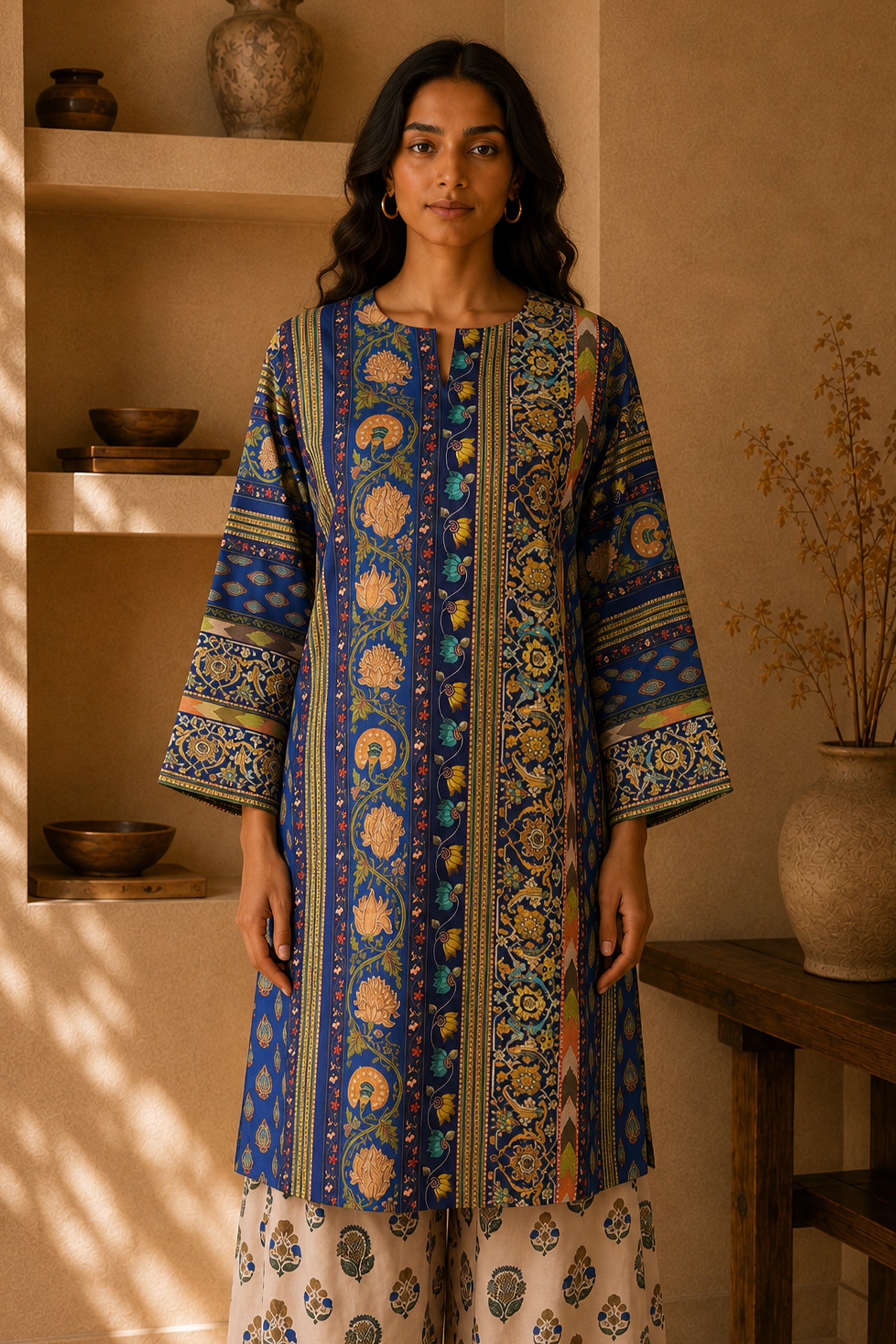 Blue Floral Printed Lawn Cotton Co-ord Set