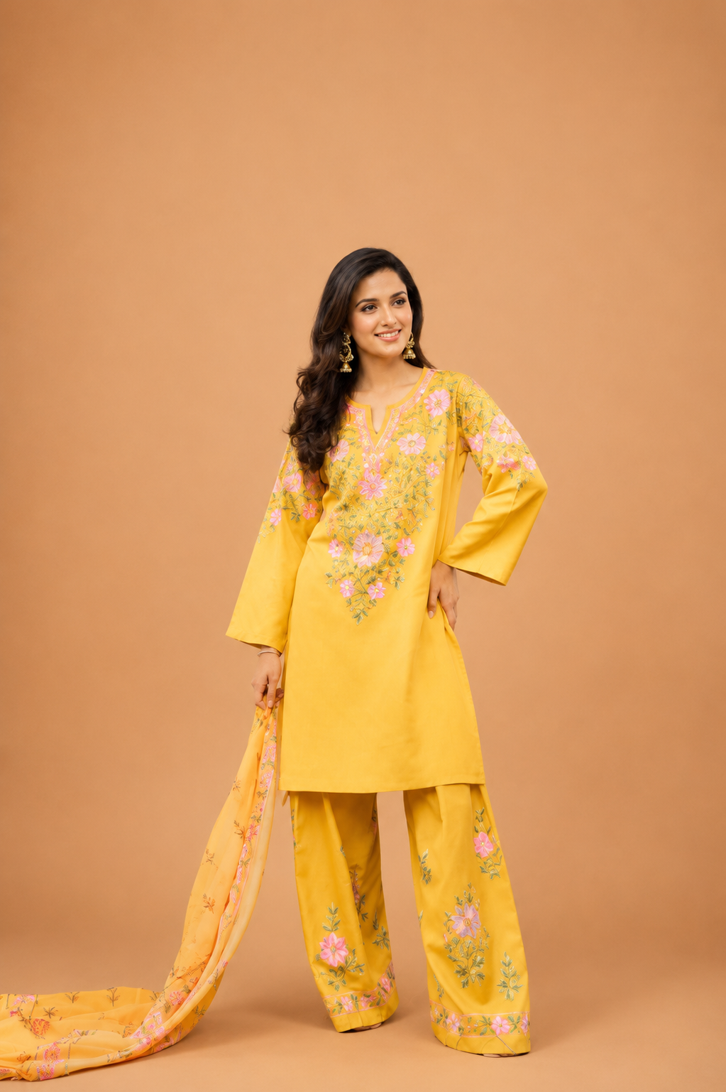 Printed Organza Dupatta in Mustard