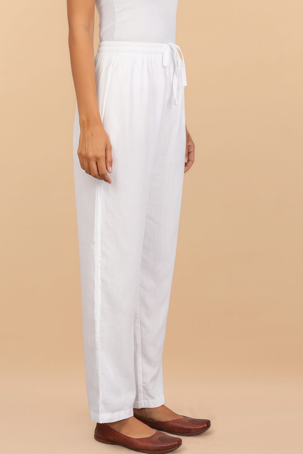 HOK White Woollen Straight Pants