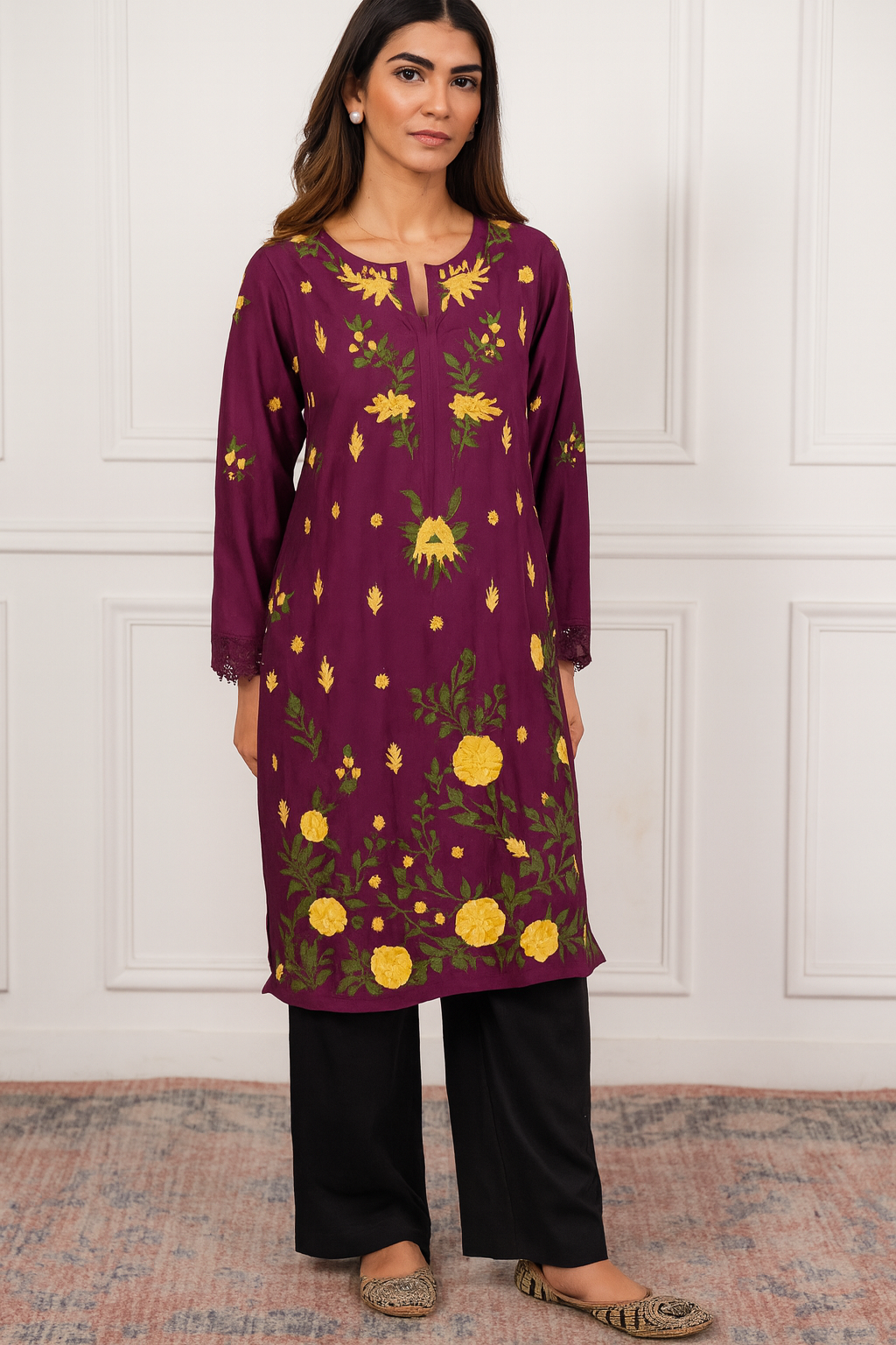 HOK Black Woollen Straight Pants