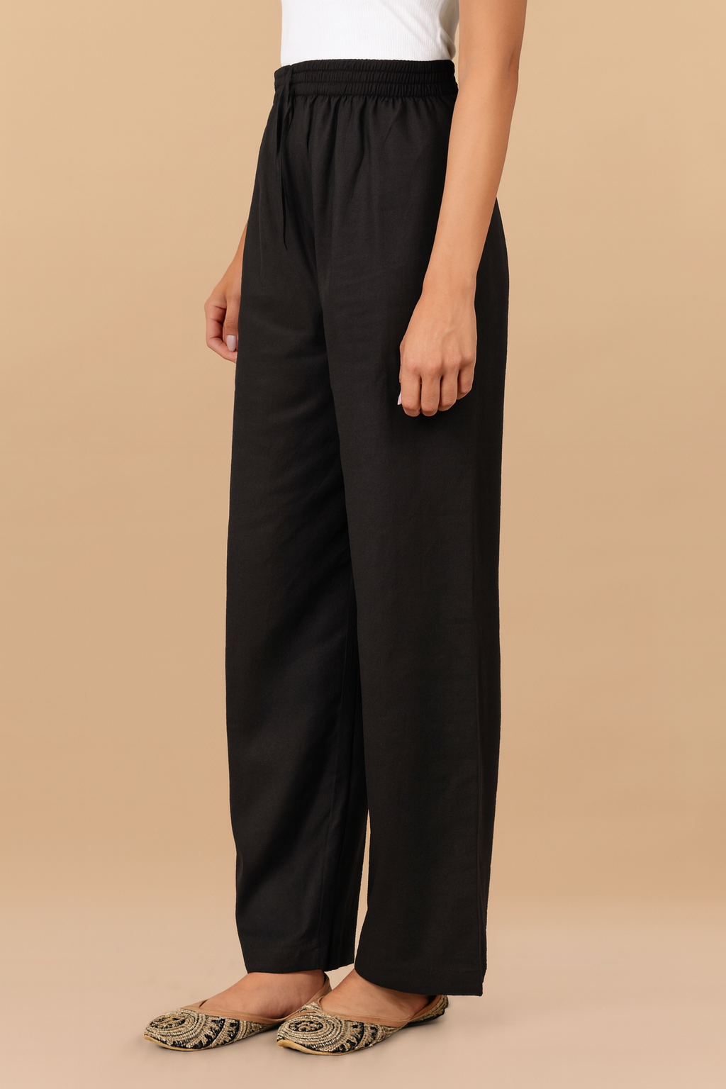 HOK Black Woollen Straight Pants