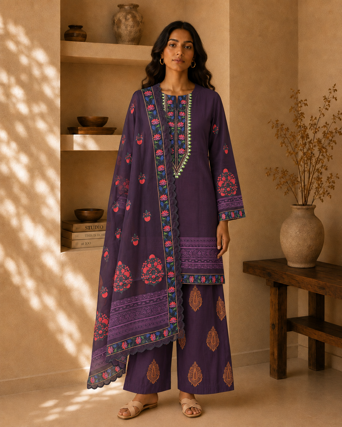 Cocoa Purple Printed Lawn Cotton Co-ord Set