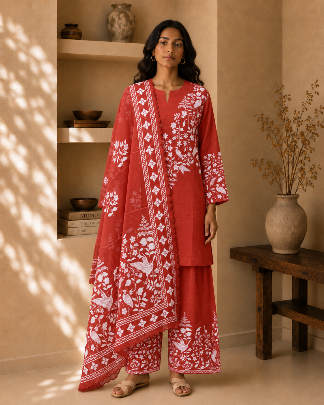 Printed Organza Dupatta in Orange