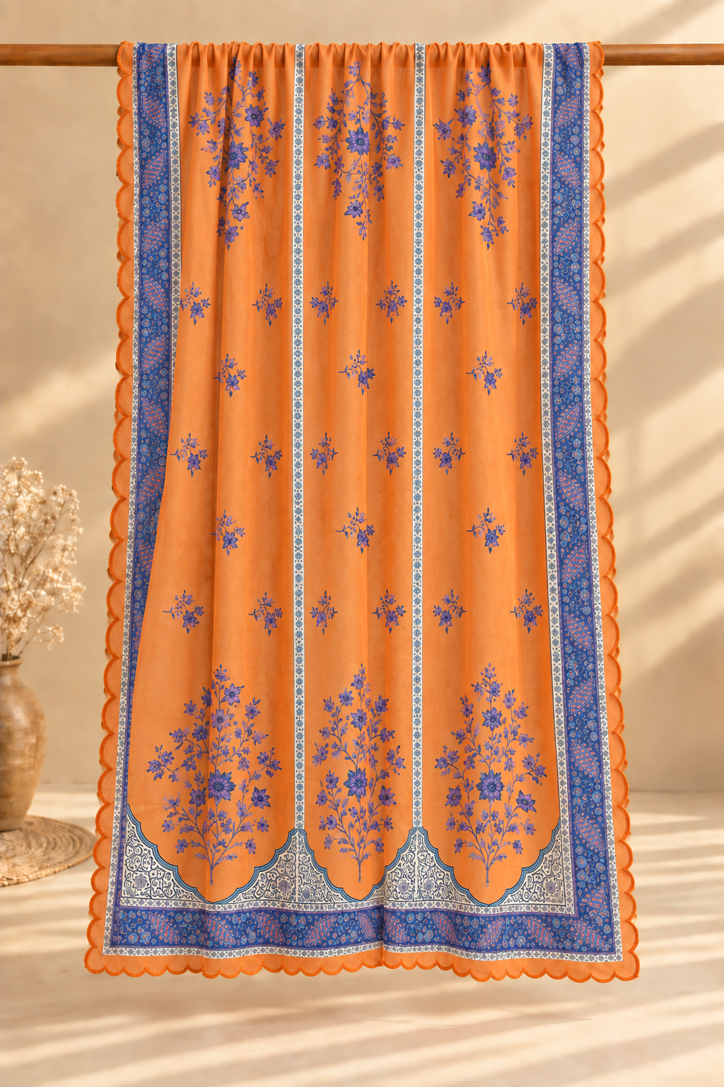 Lawn Cotton Printed Co-ord set - Apricot orange