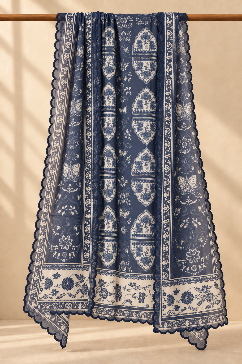 Lawn Cotton Printed Co-ord set - White with blue