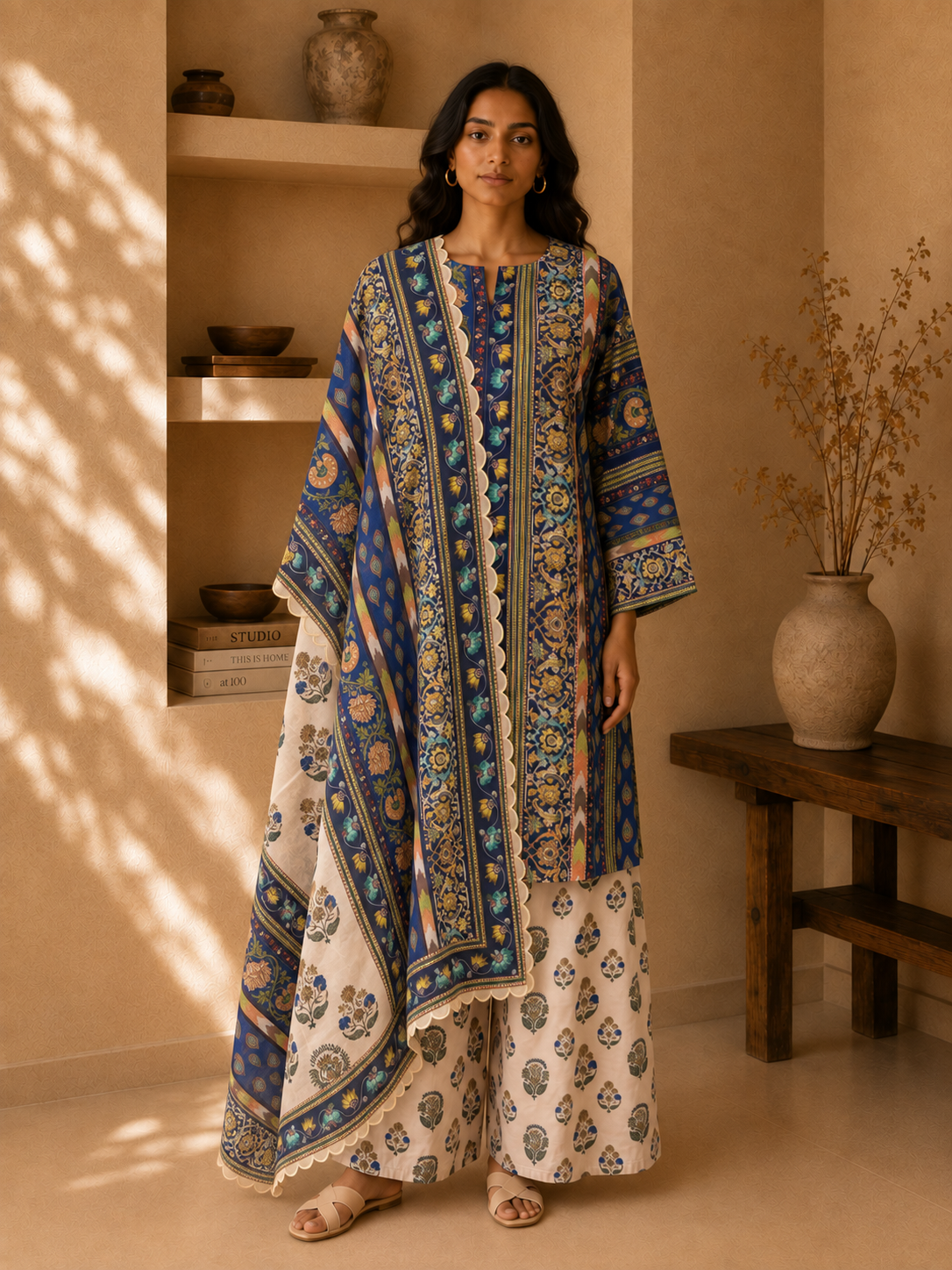 Blue Floral Printed Lawn Cotton Co-ord Set