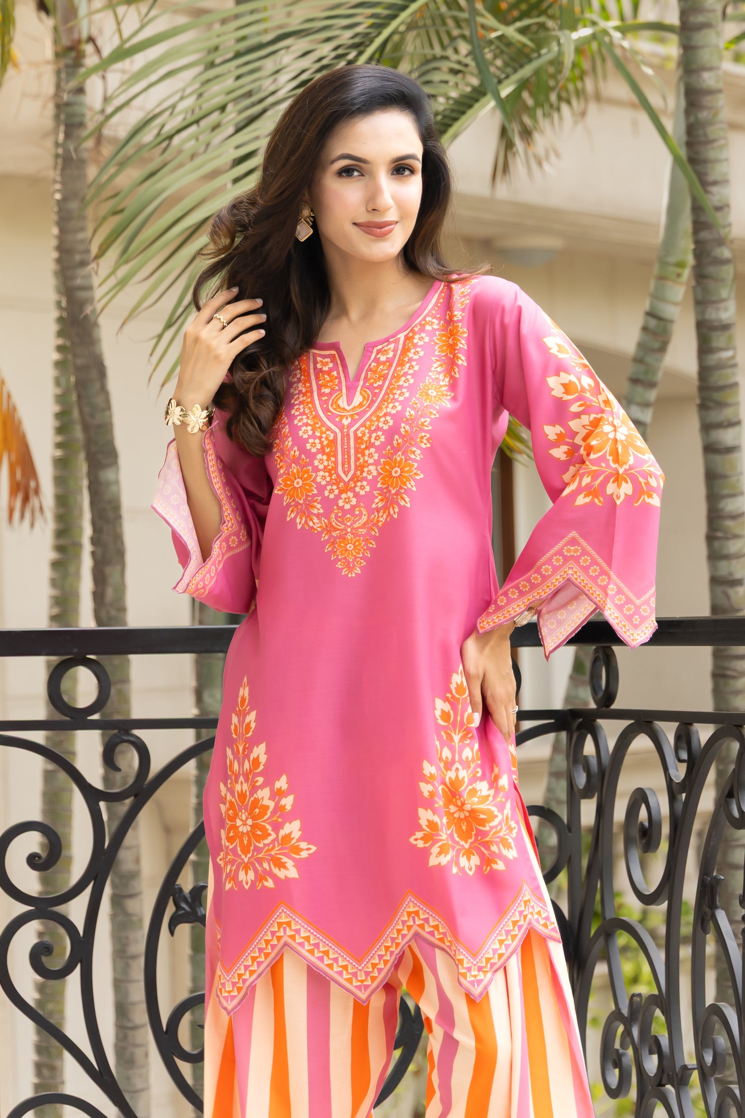 Lawn Cotton Printed Co-ord Set Laser-Cut - Pink