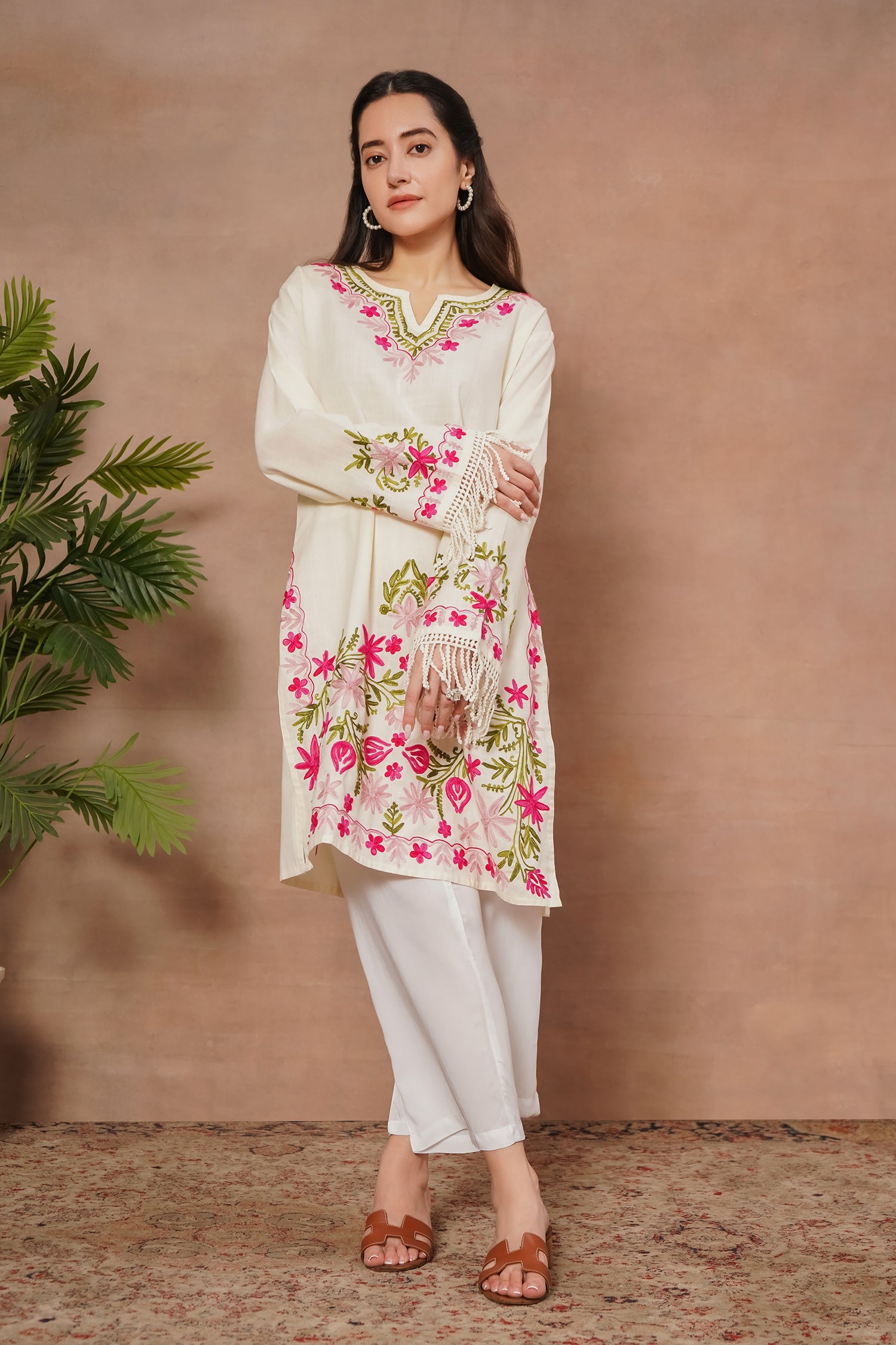 Komal x HOK Falak Kashmiri Long Kurta - White