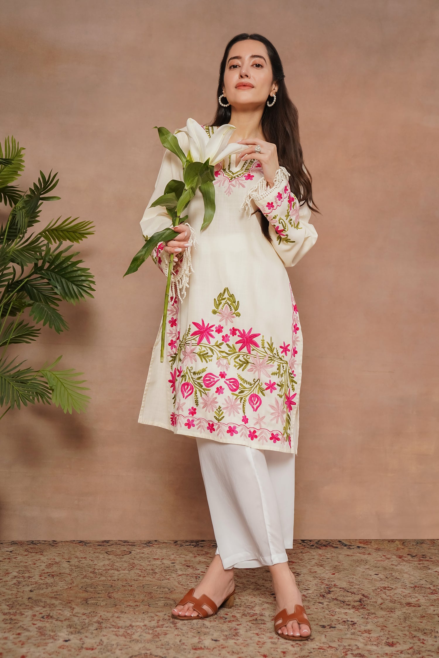 Komal x HOK Falak Kashmiri Long Kurta - White