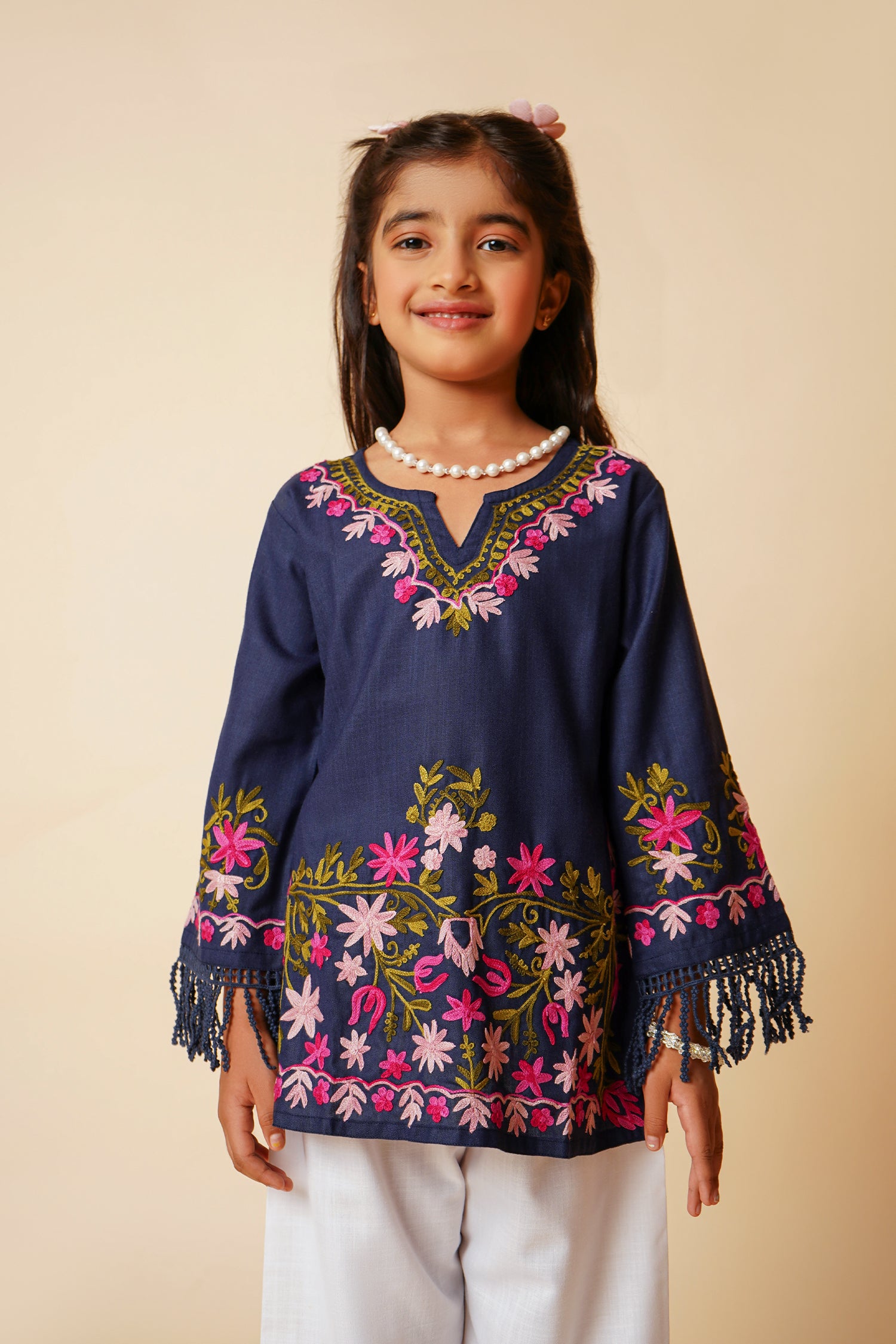 Kashmiri Aari Cotton Kurta for Kids – Navy Blue