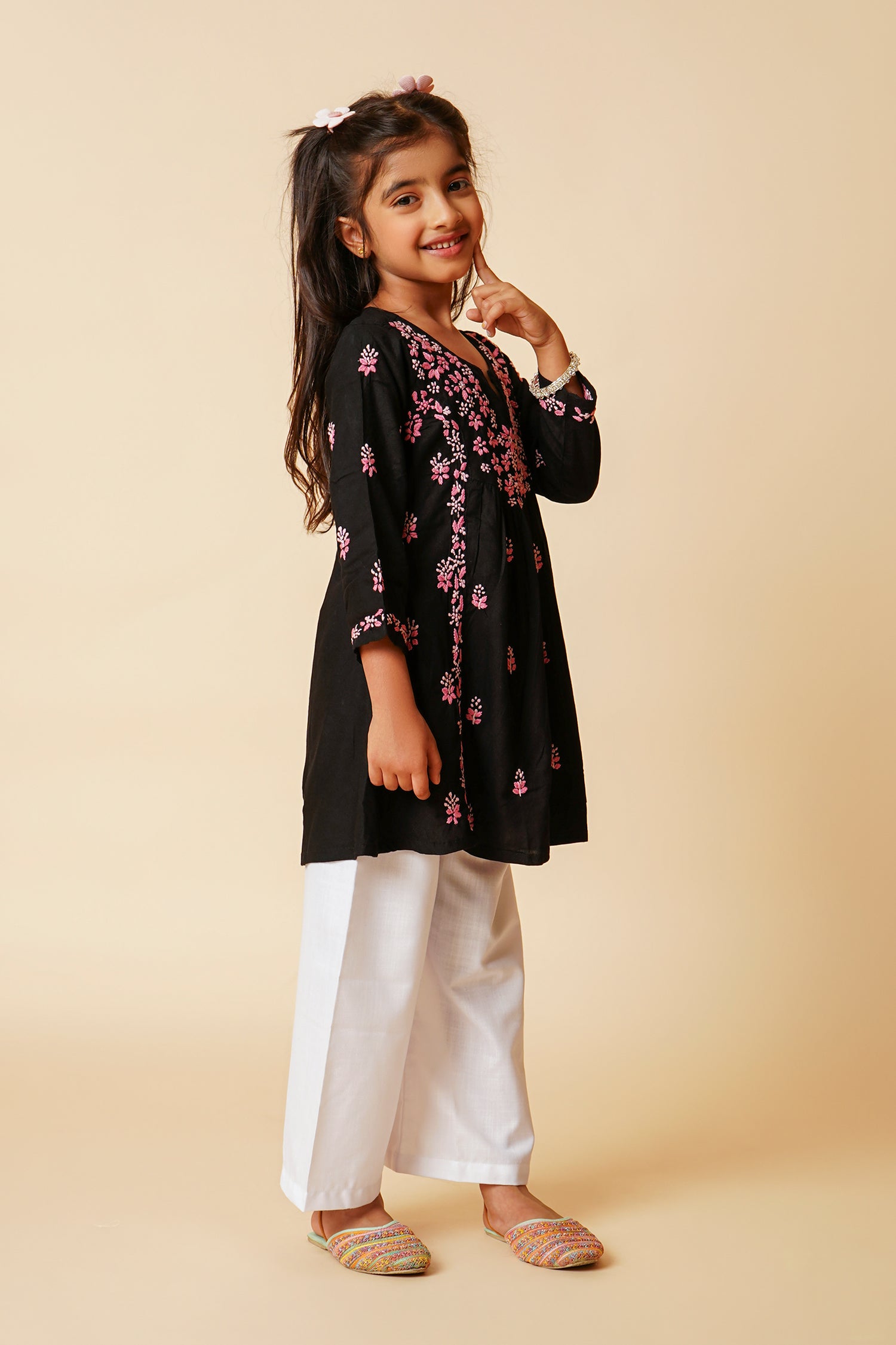 Chikankari Rayon Cotton Kurta for Kids – Black
