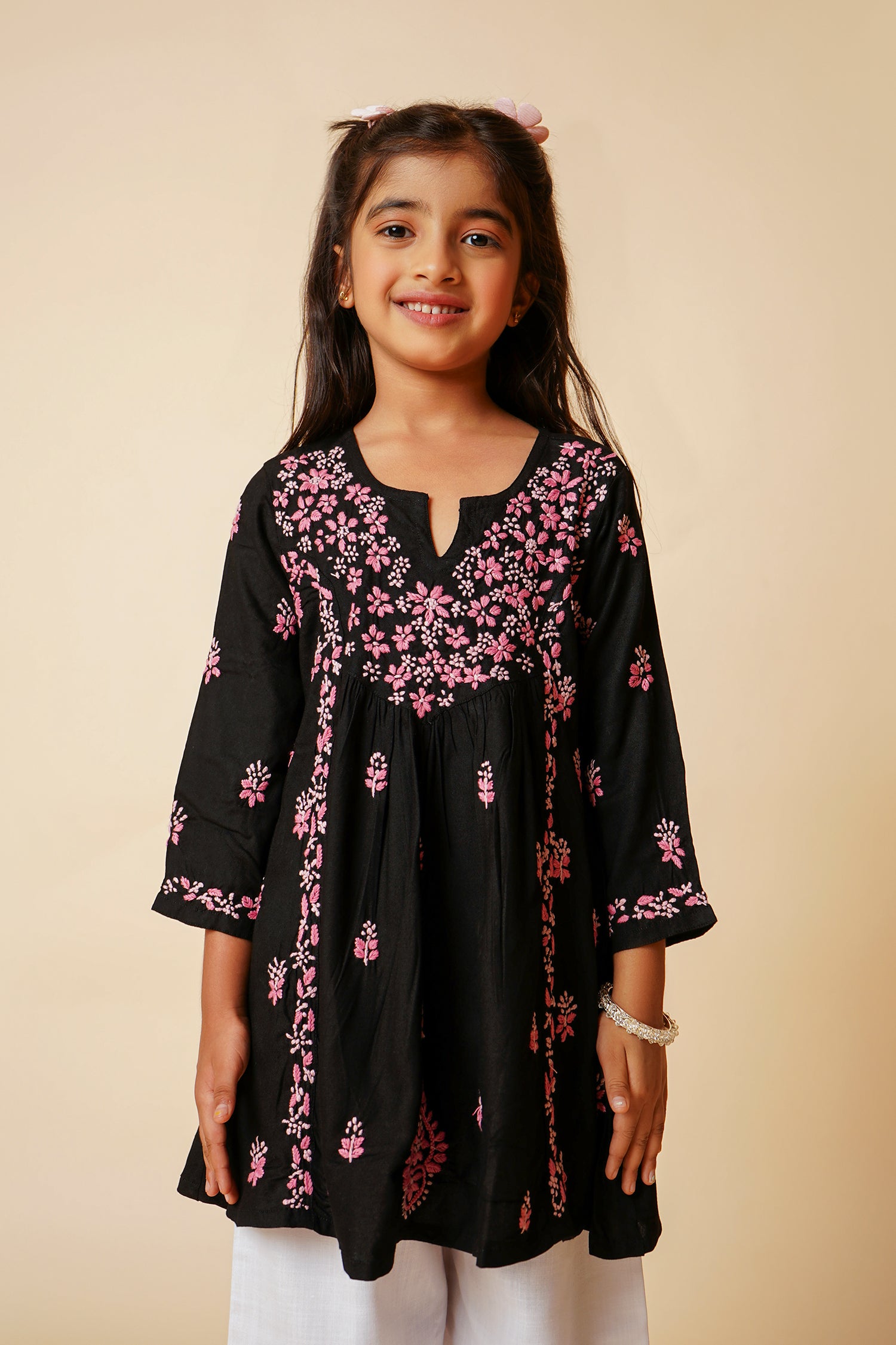 Chikankari Rayon Cotton Kurta for Kids – Black