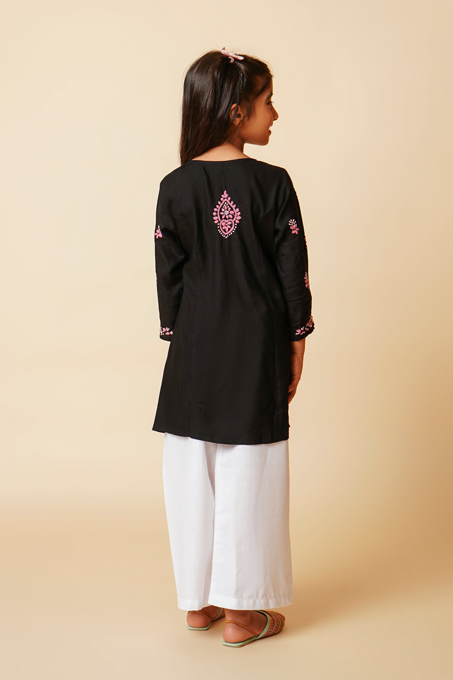 Chikankari Rayon Cotton Kurta for Kids – Black