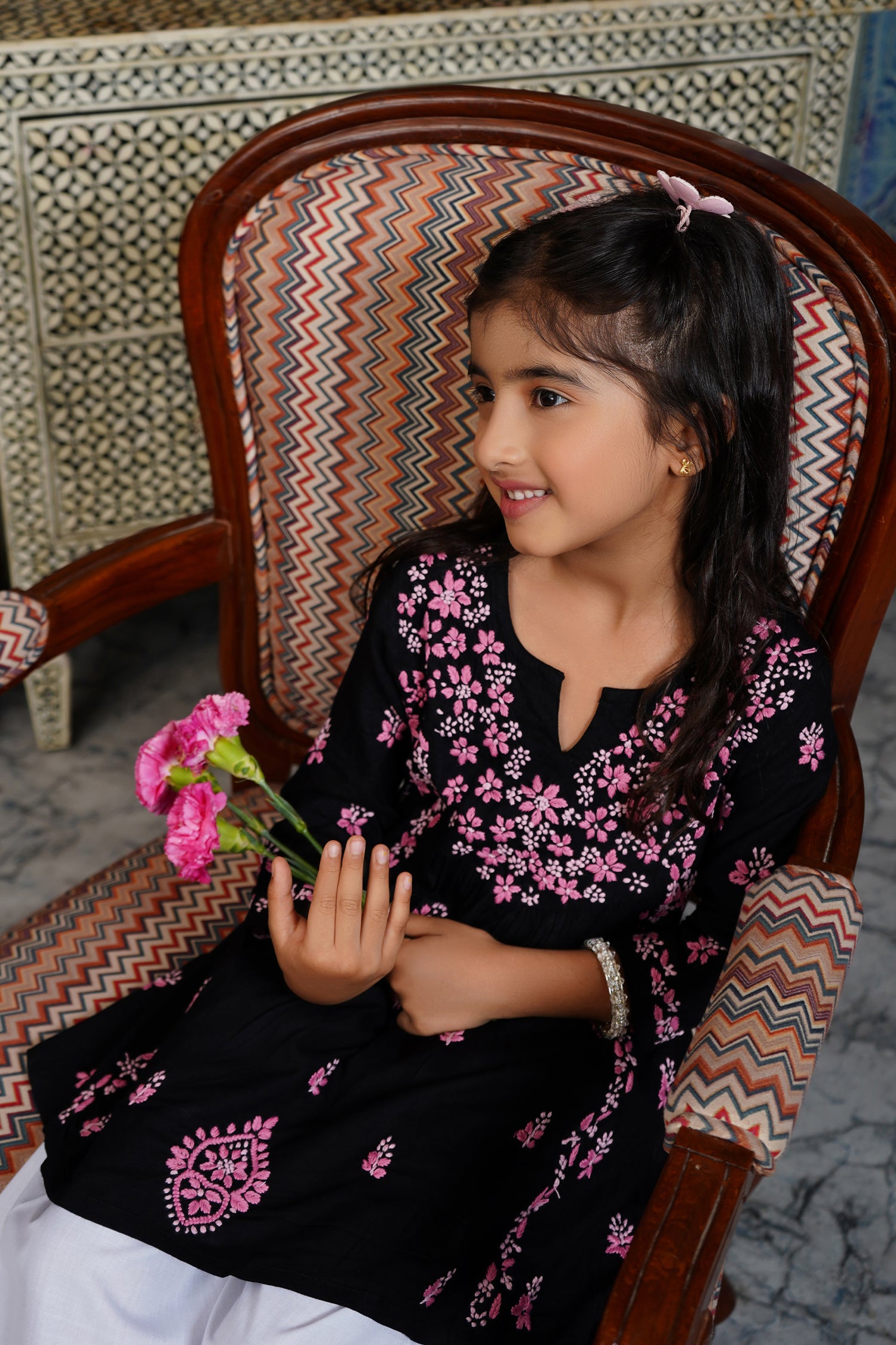 Chikankari Rayon Cotton Kurta for Kids – Black