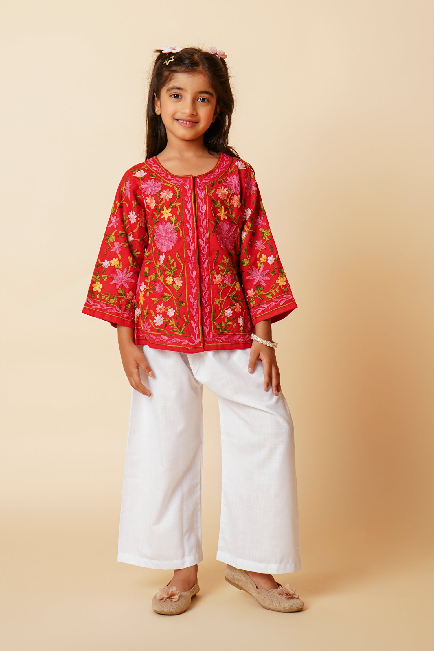 Kashmiri Aari Cotton Jacket for Kids – Red