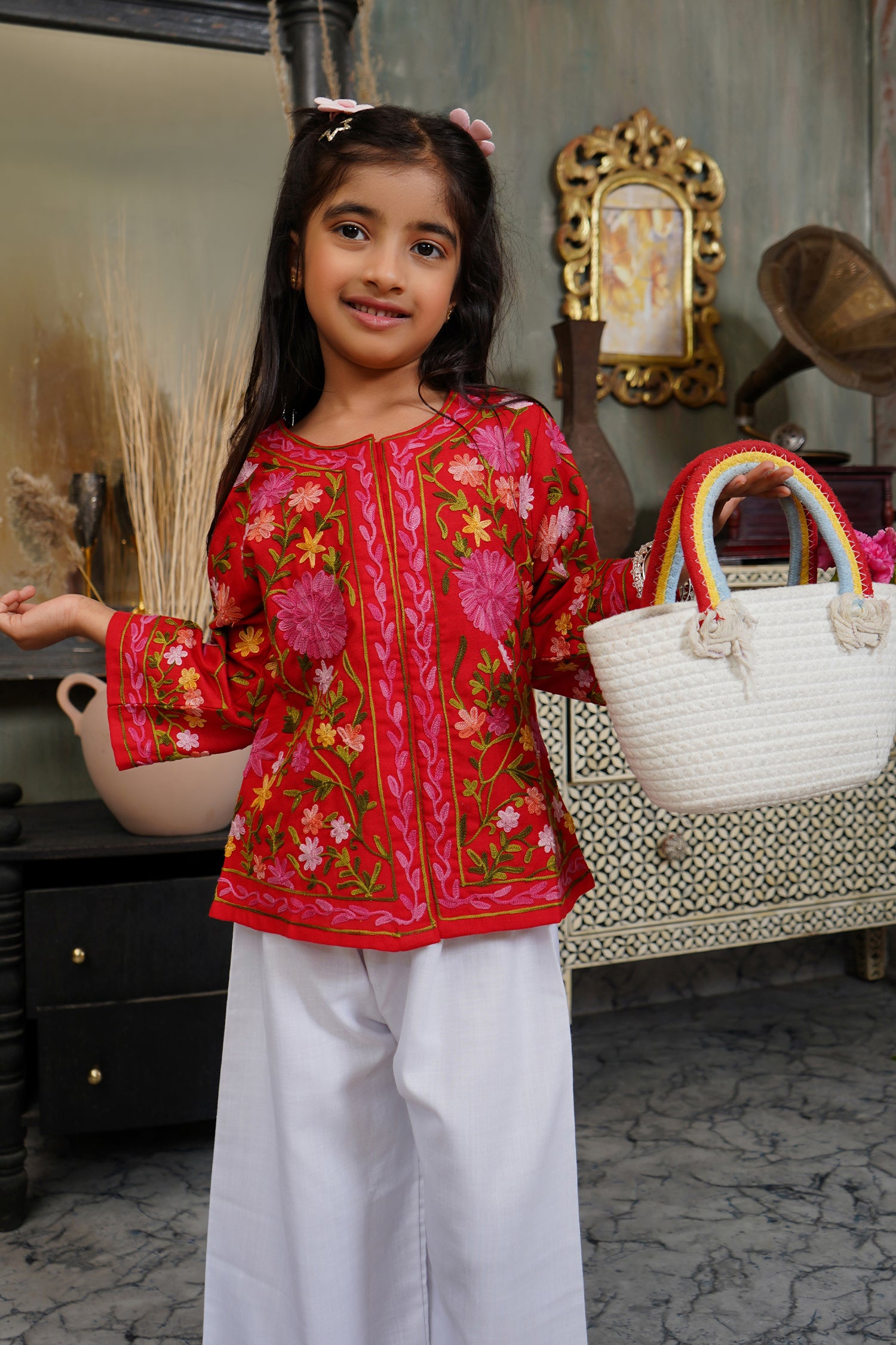 Kashmiri Aari Cotton Jacket for Kids – Red