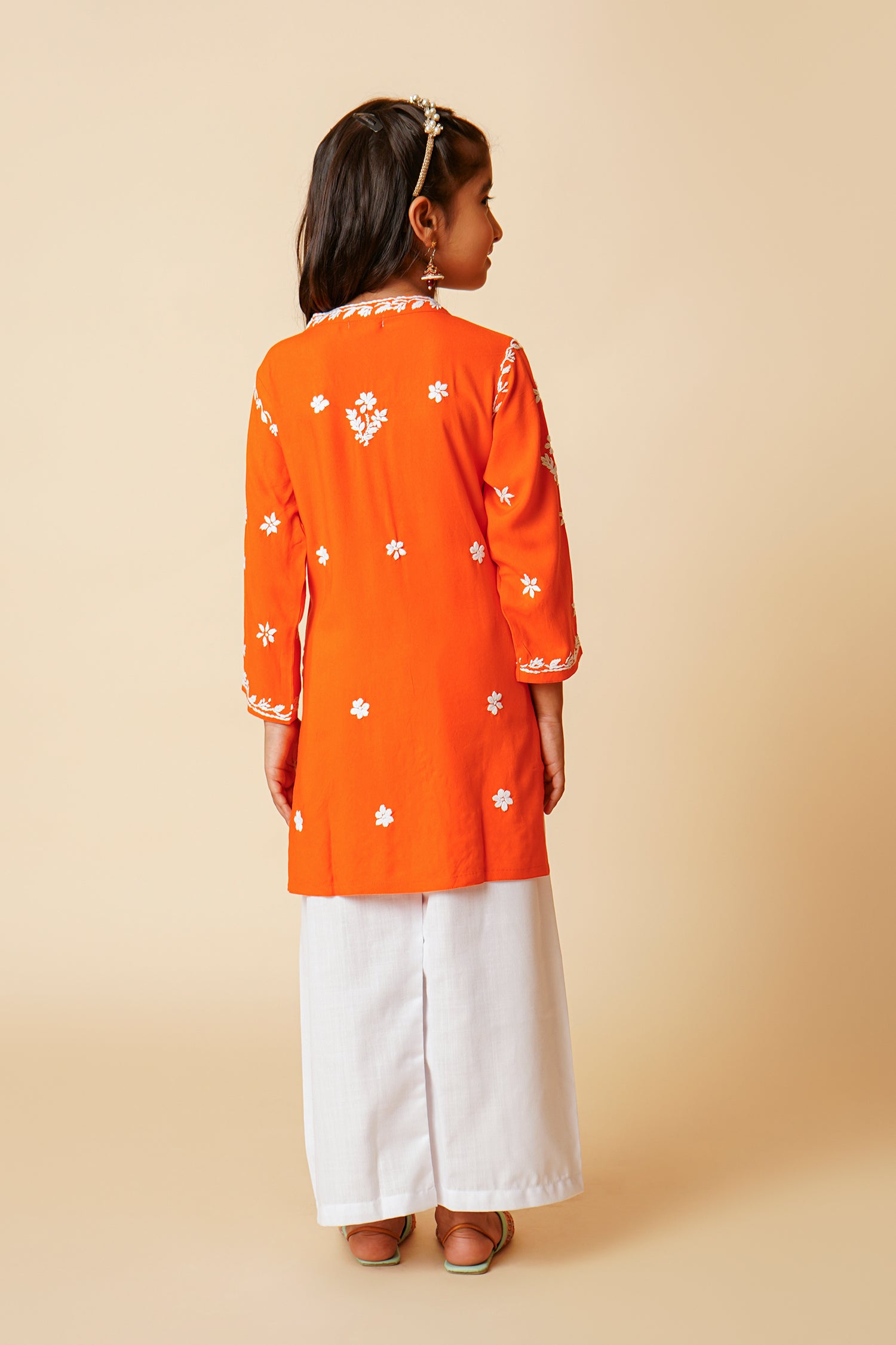 Chikankari Rayon Cotton Kurta for Kids – Orange