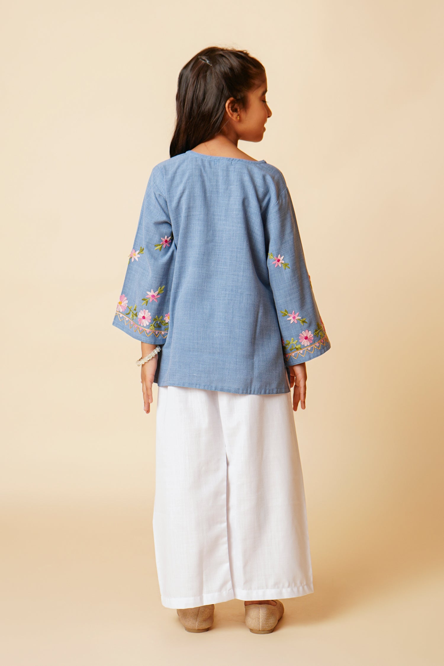 Kids Kashmiri Aari Denim Cotton Kurta