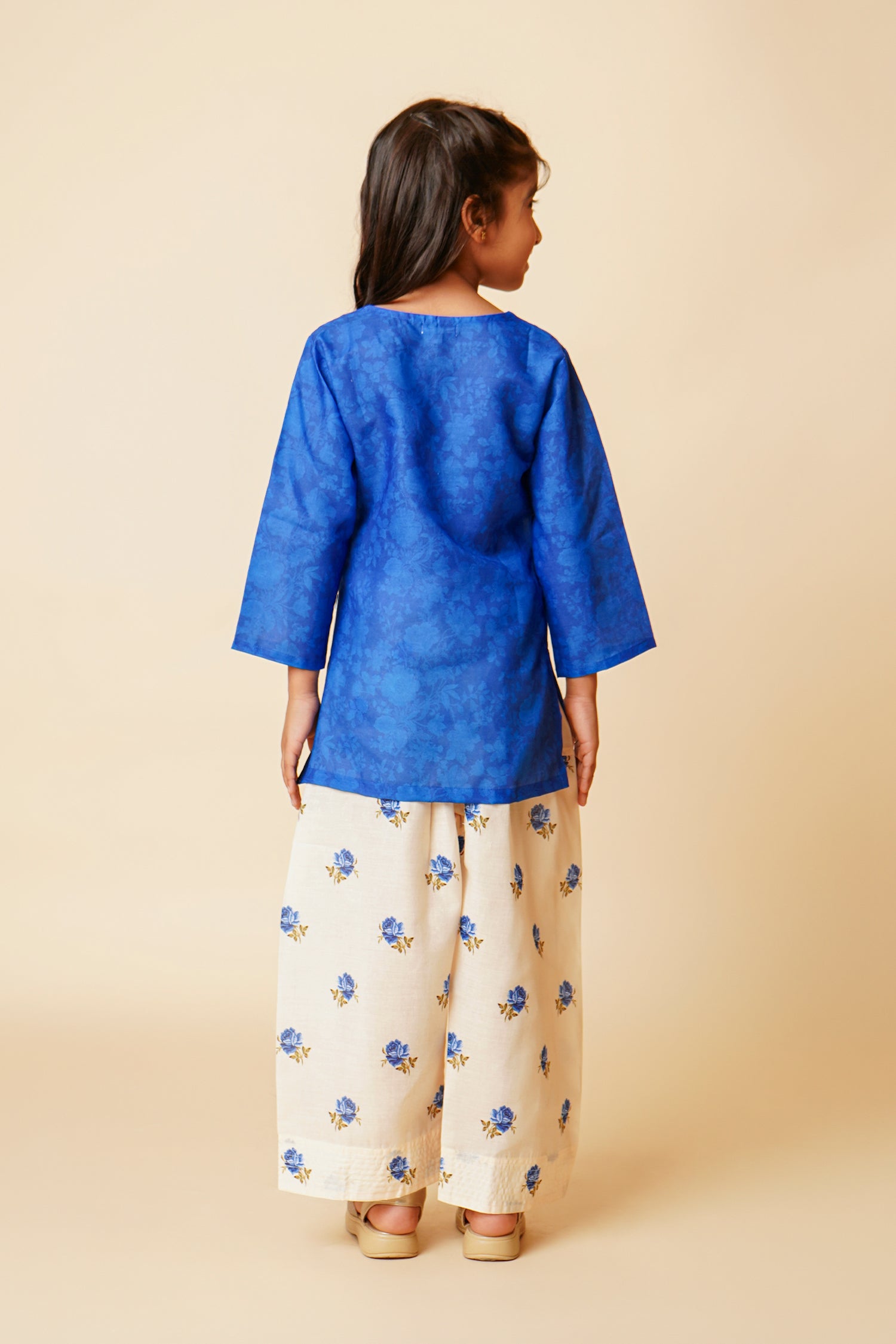 Printed Lawn Cotton Co-ord Set for Kids – Blue & Cream