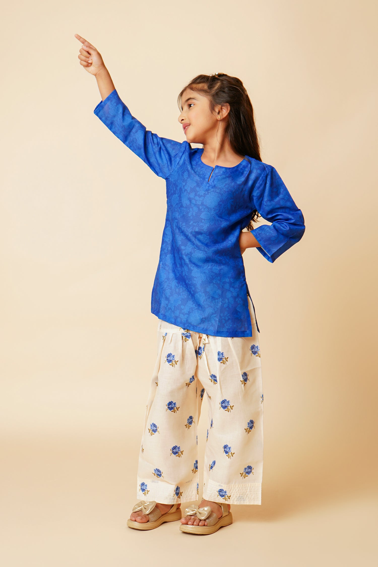 Printed Lawn Cotton Co-ord Set for Kids – Blue & Cream