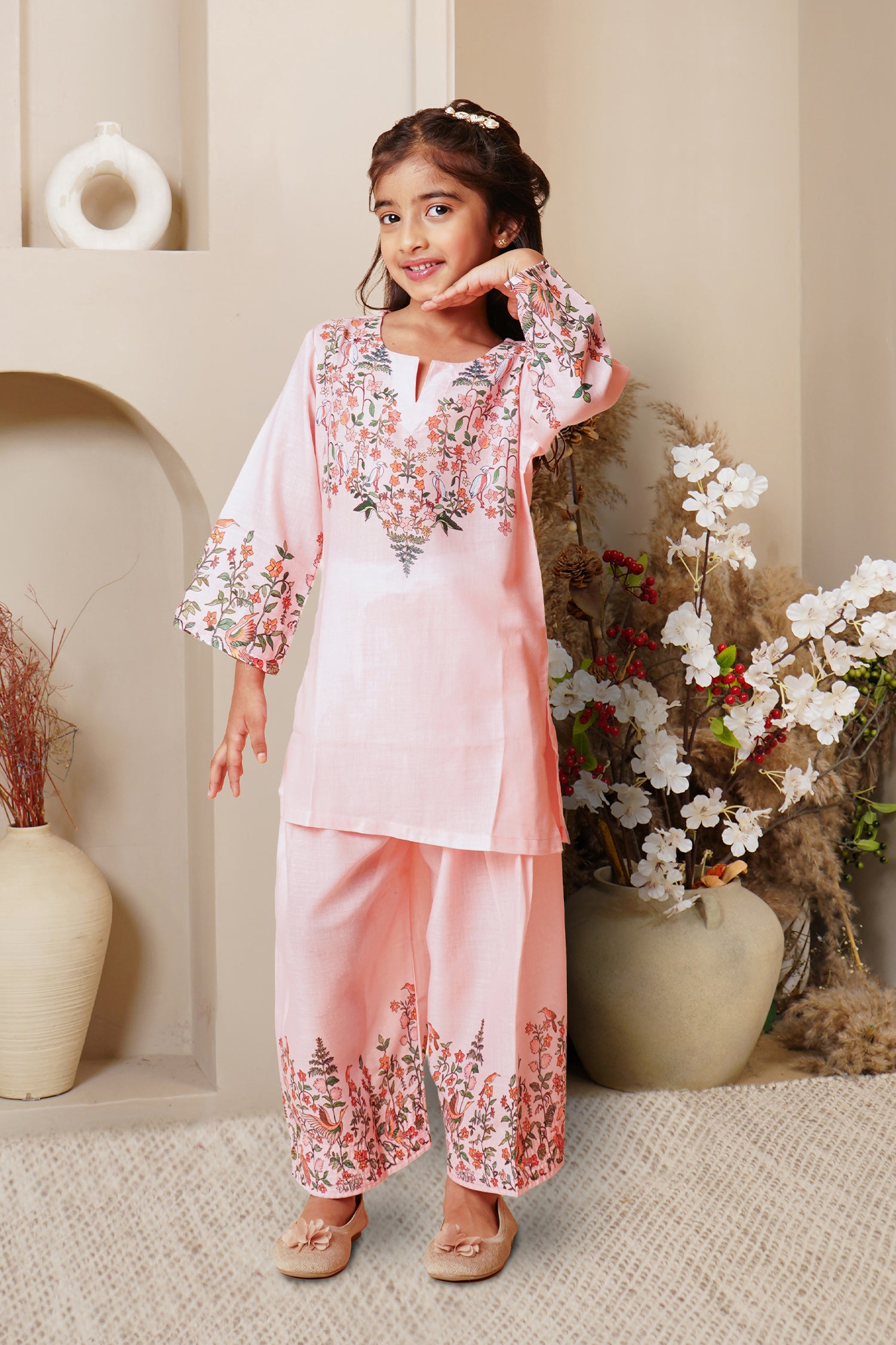 Printed Lawn Cotton Co-ord Set for Kids – Pink