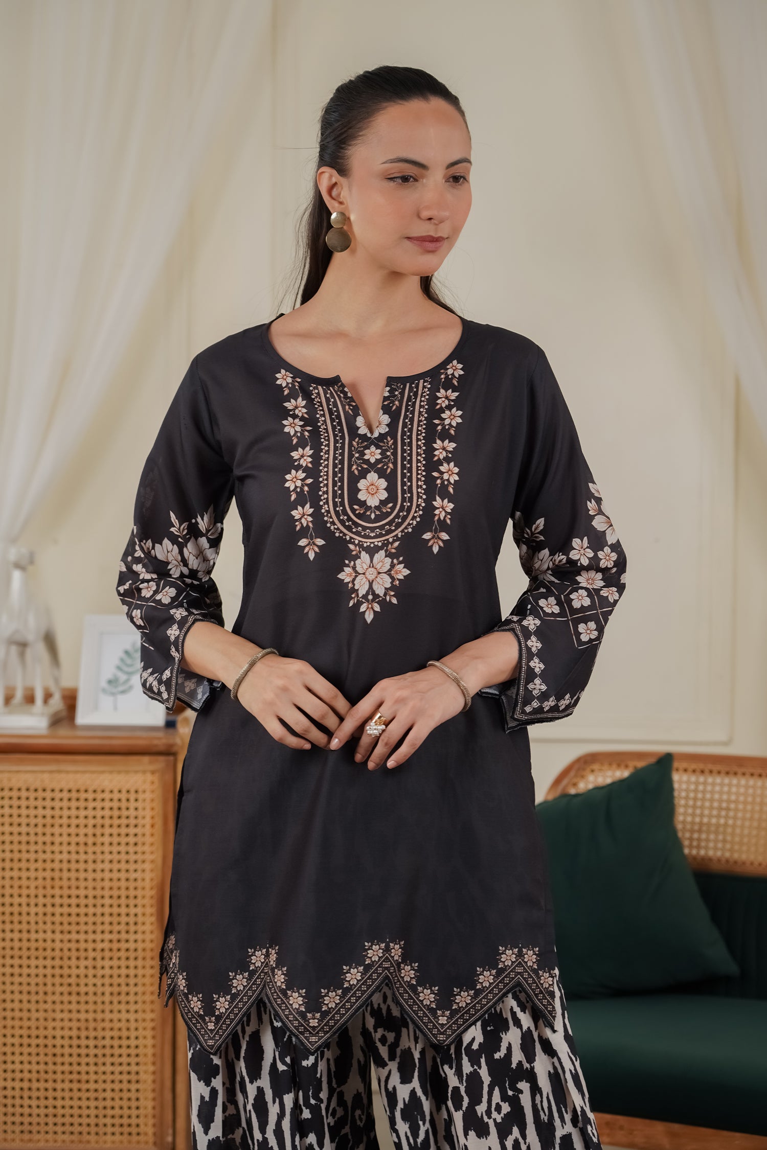 Lawn Cotton Printed Co-ord Set Laser-Cut - Black