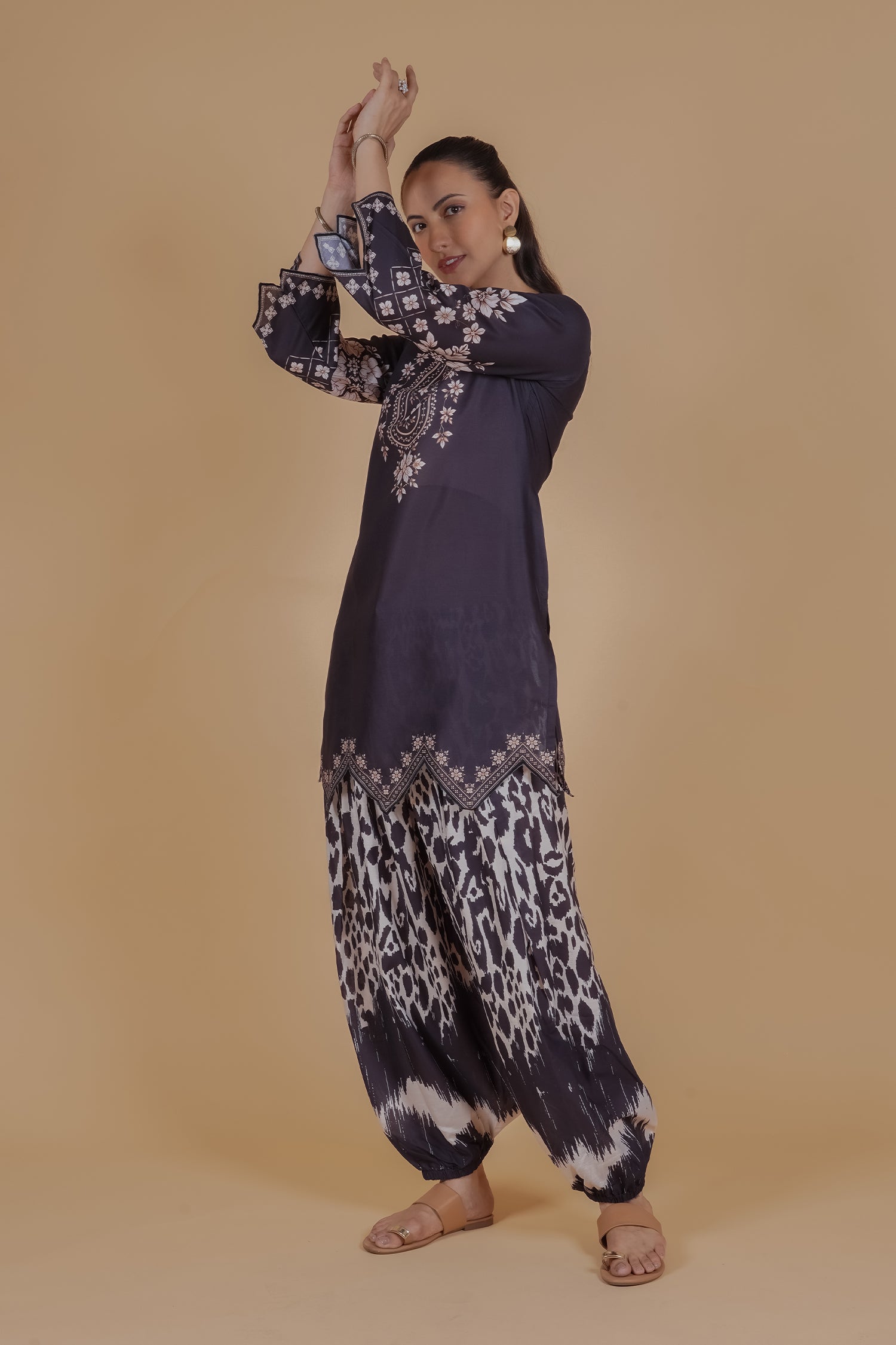 Lawn Cotton Printed Co-ord Set Laser-Cut - Black