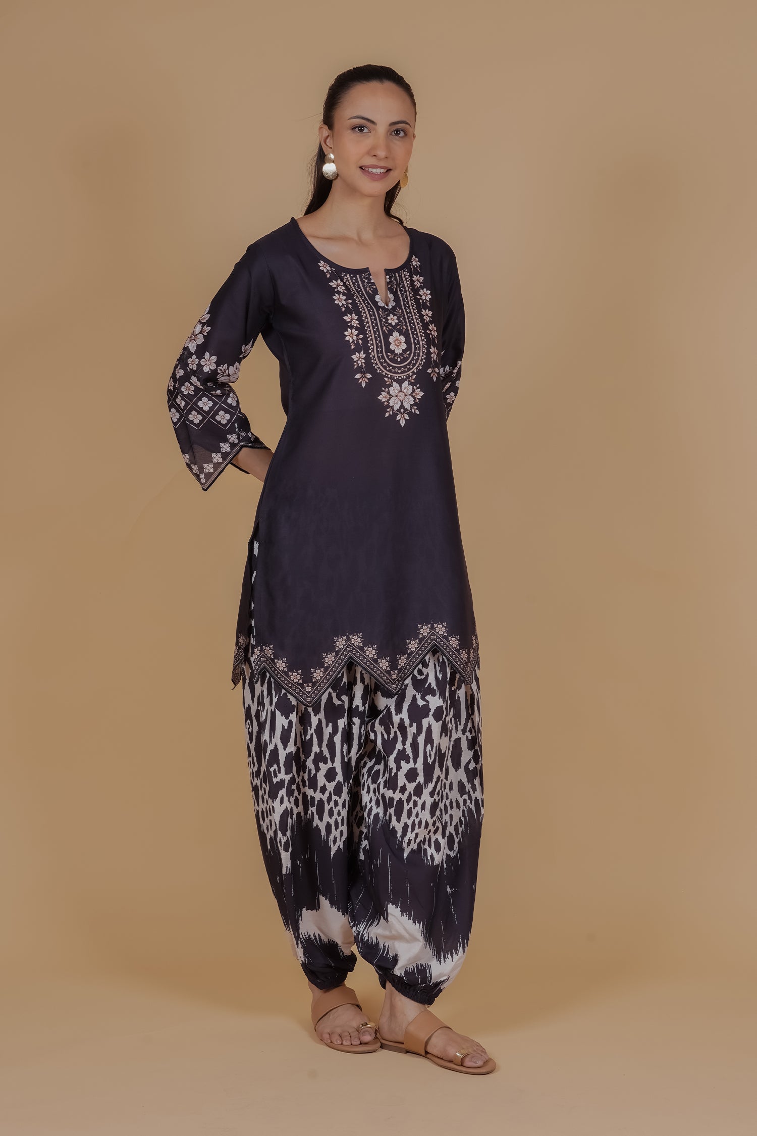 Lawn Cotton Printed Co-ord Set Laser-Cut - Black