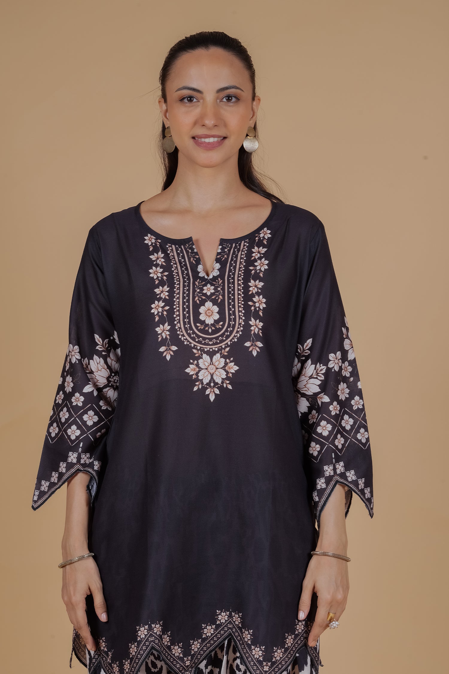 Lawn Cotton Printed Co-ord Set Laser-Cut - Black