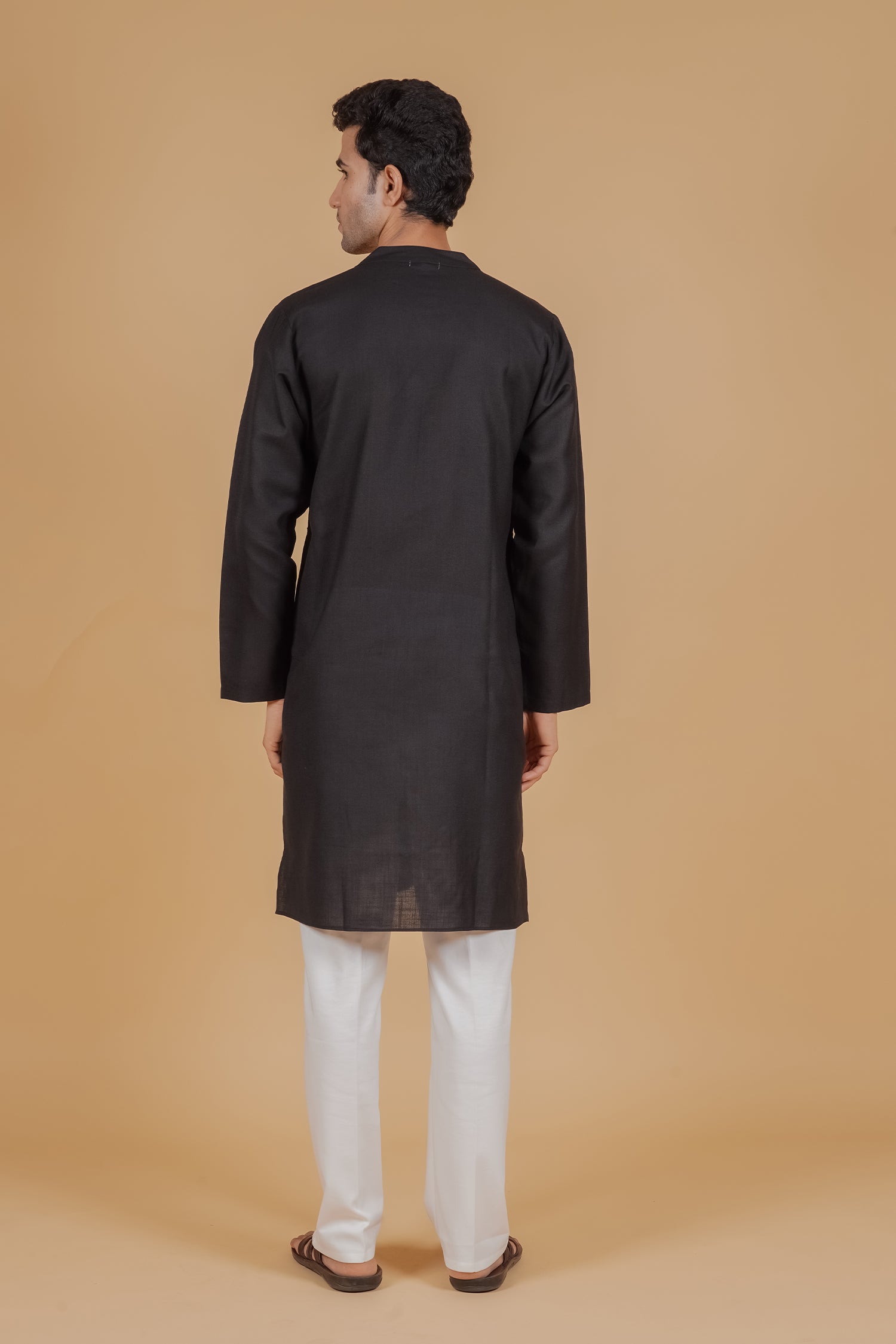 Men’s Kashmiri Aari Embroidered Kurta Ruby Cotton - Black