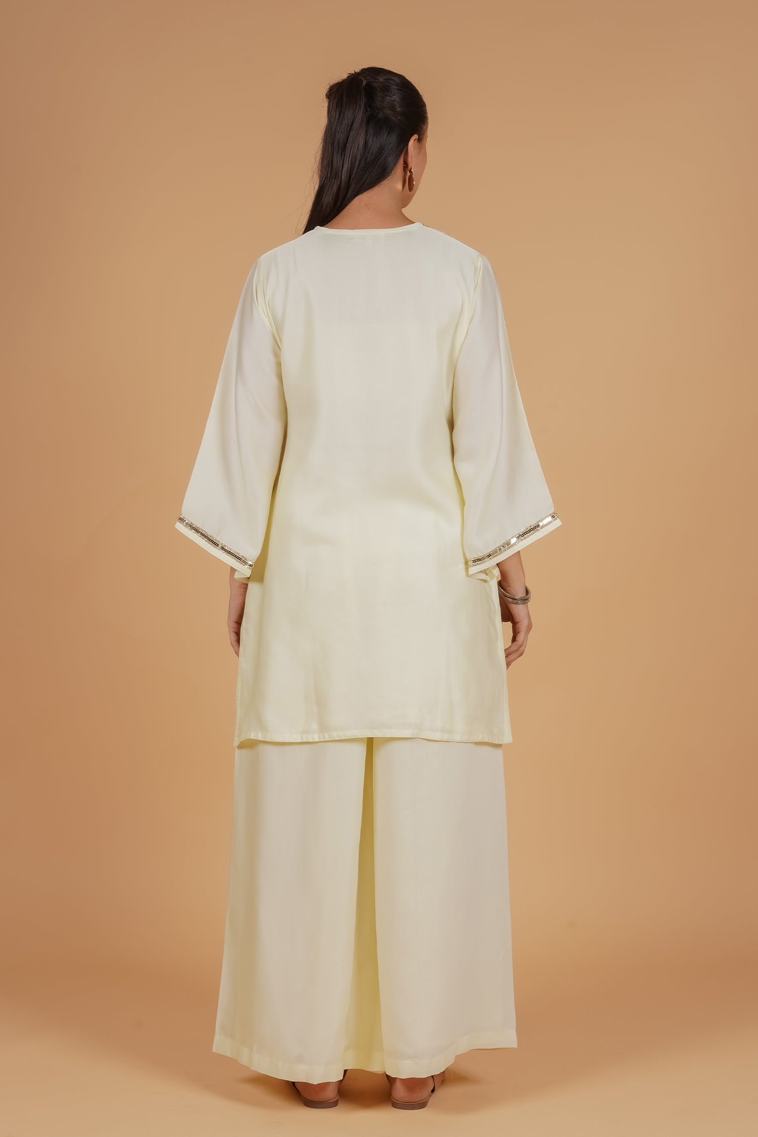 Mix Sequin Mul Chanderi Silk Embroidered Kurta Set - Butter Yellow