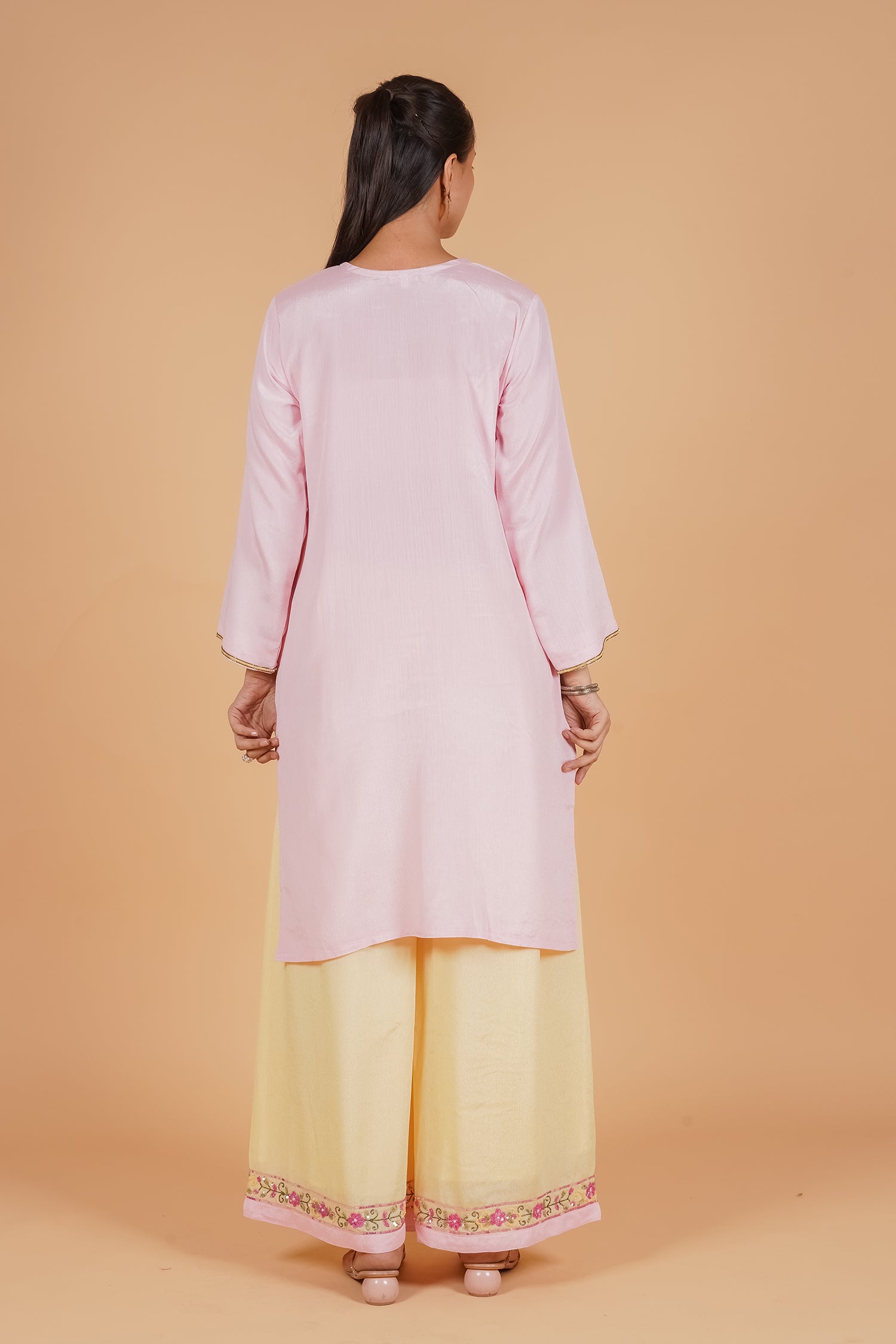 Pure Sequin Chinnon Chiffon Embroidered Kurta Set - Blush Pink