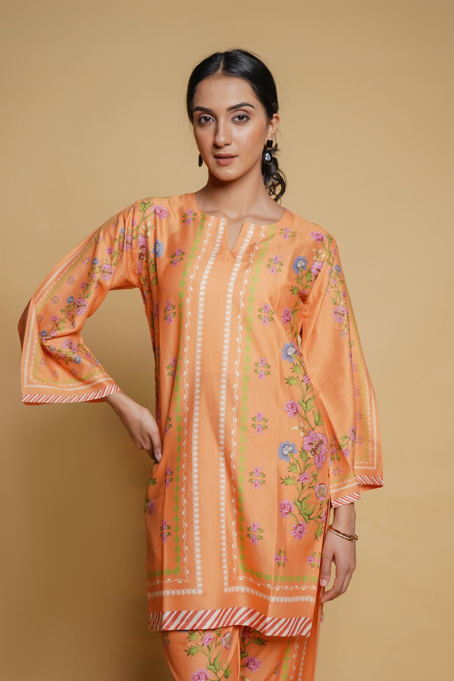 Printkari Poly Muslin Co-ord set in Peach orange