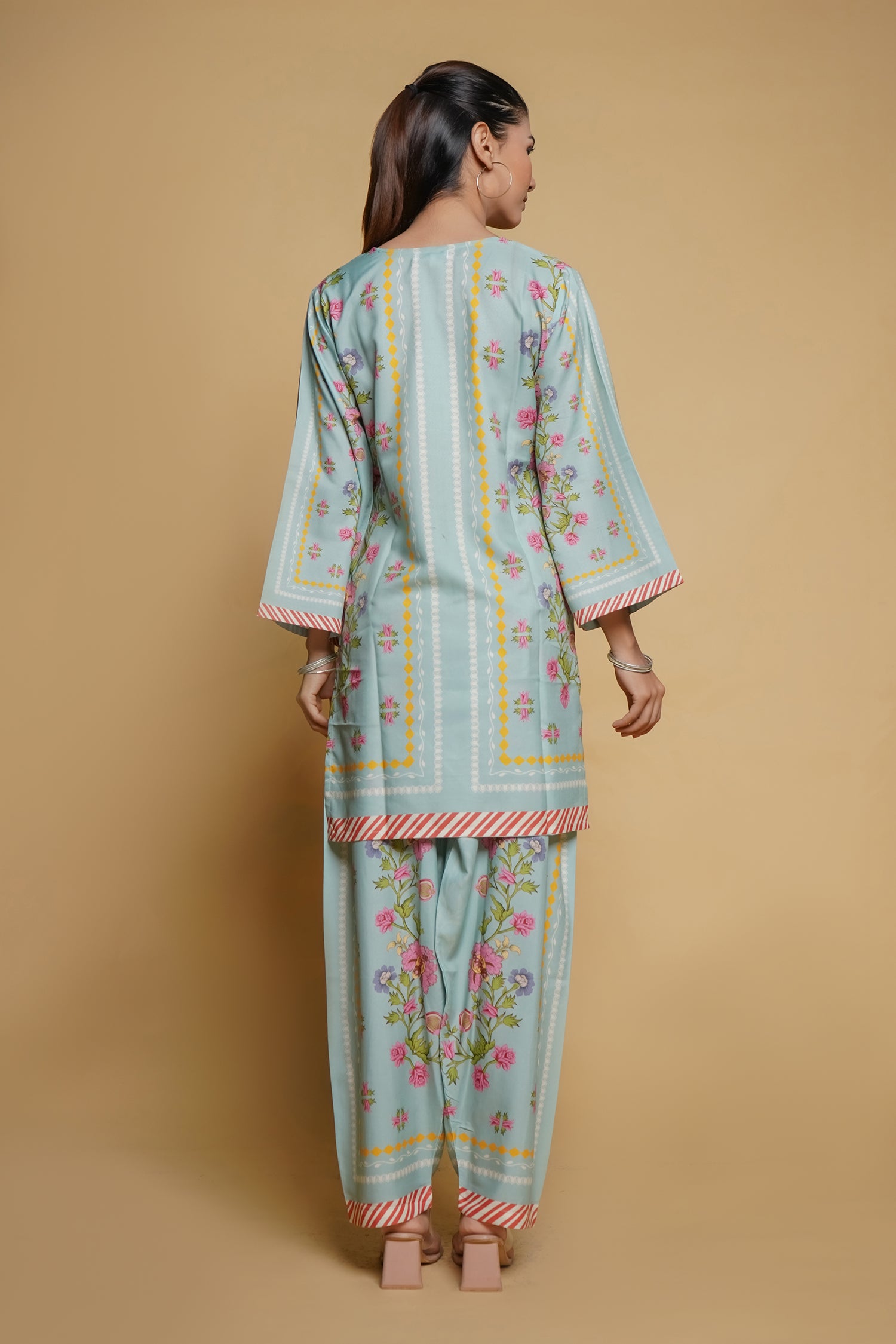 Anureet in Printkari Poly Muslin Co-ord set in Tourquise Green