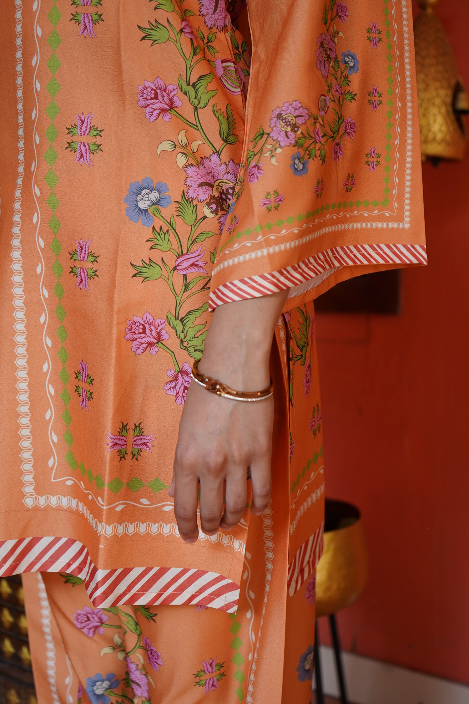 Printkari Poly Muslin Co-ord set in Peach orange