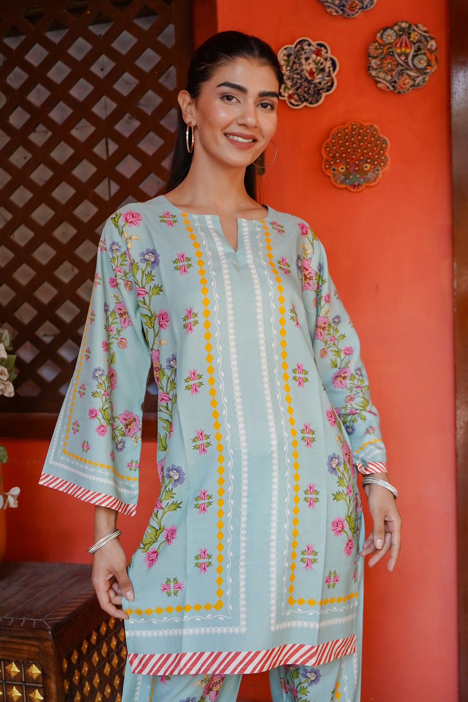 Printkari Poly Muslin Co-ord set in Tourquise Green