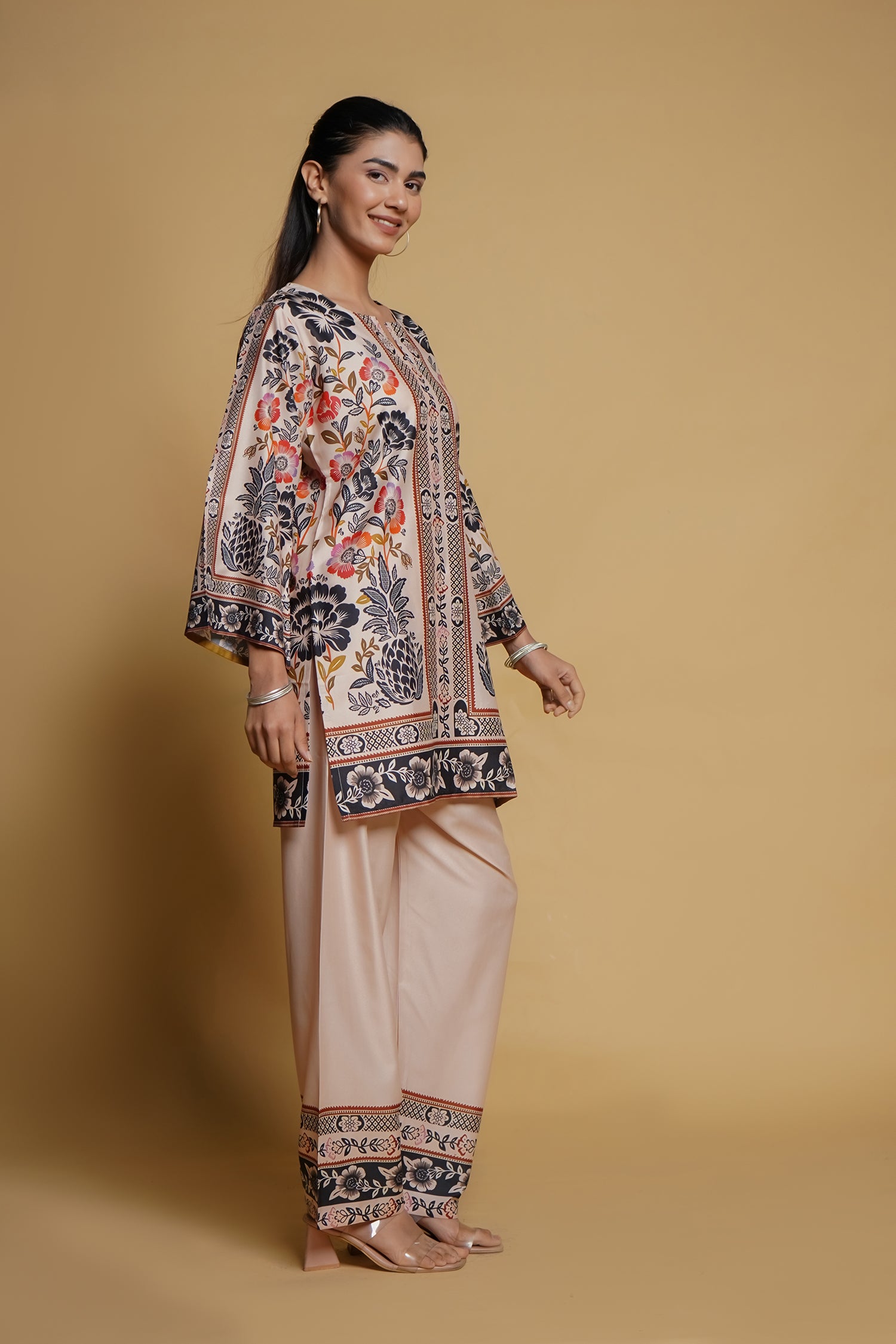 Printkari Poly Muslin Co-ord set in Beige