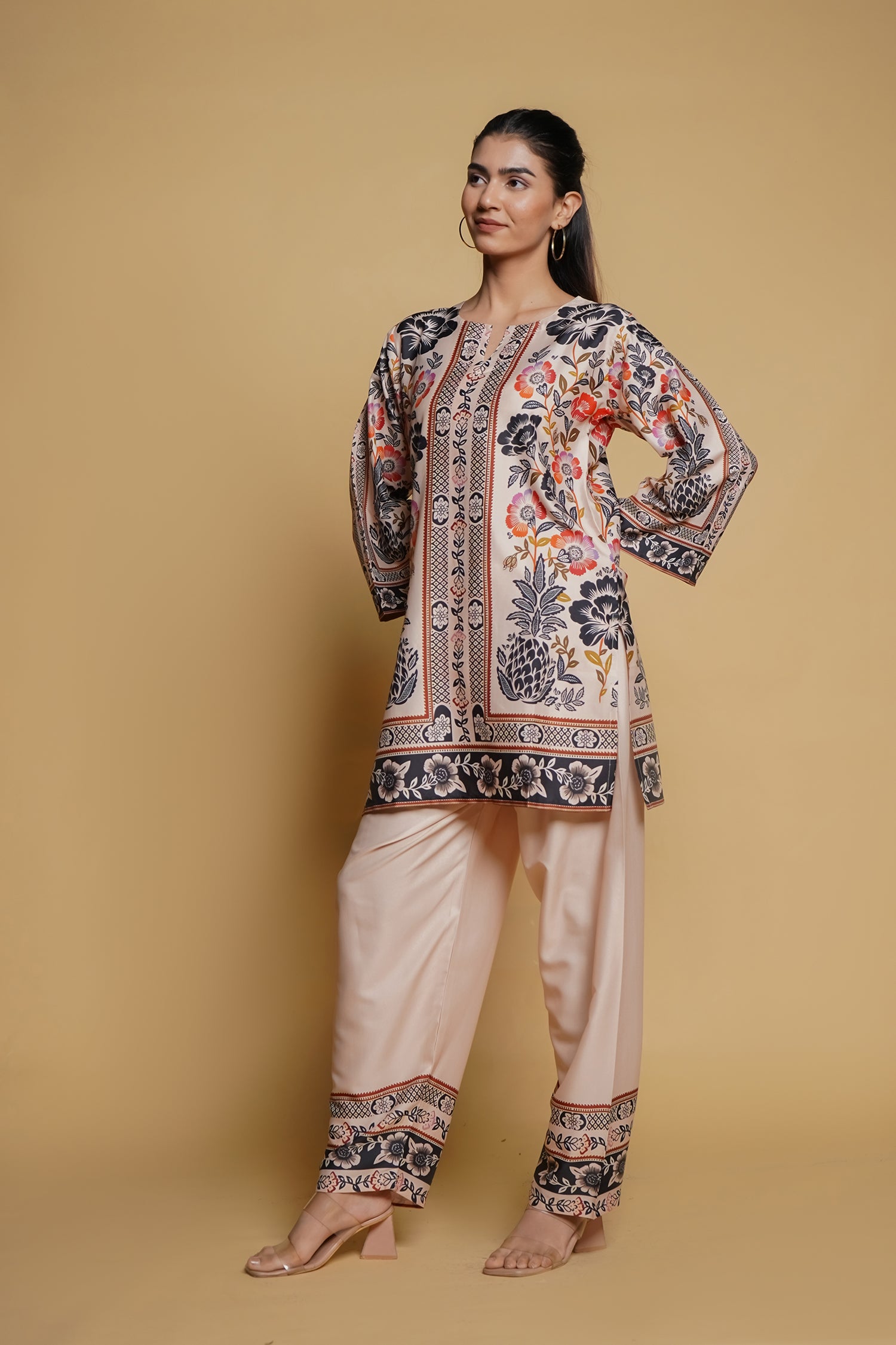 Printkari Poly Muslin Co-ord set in Beige