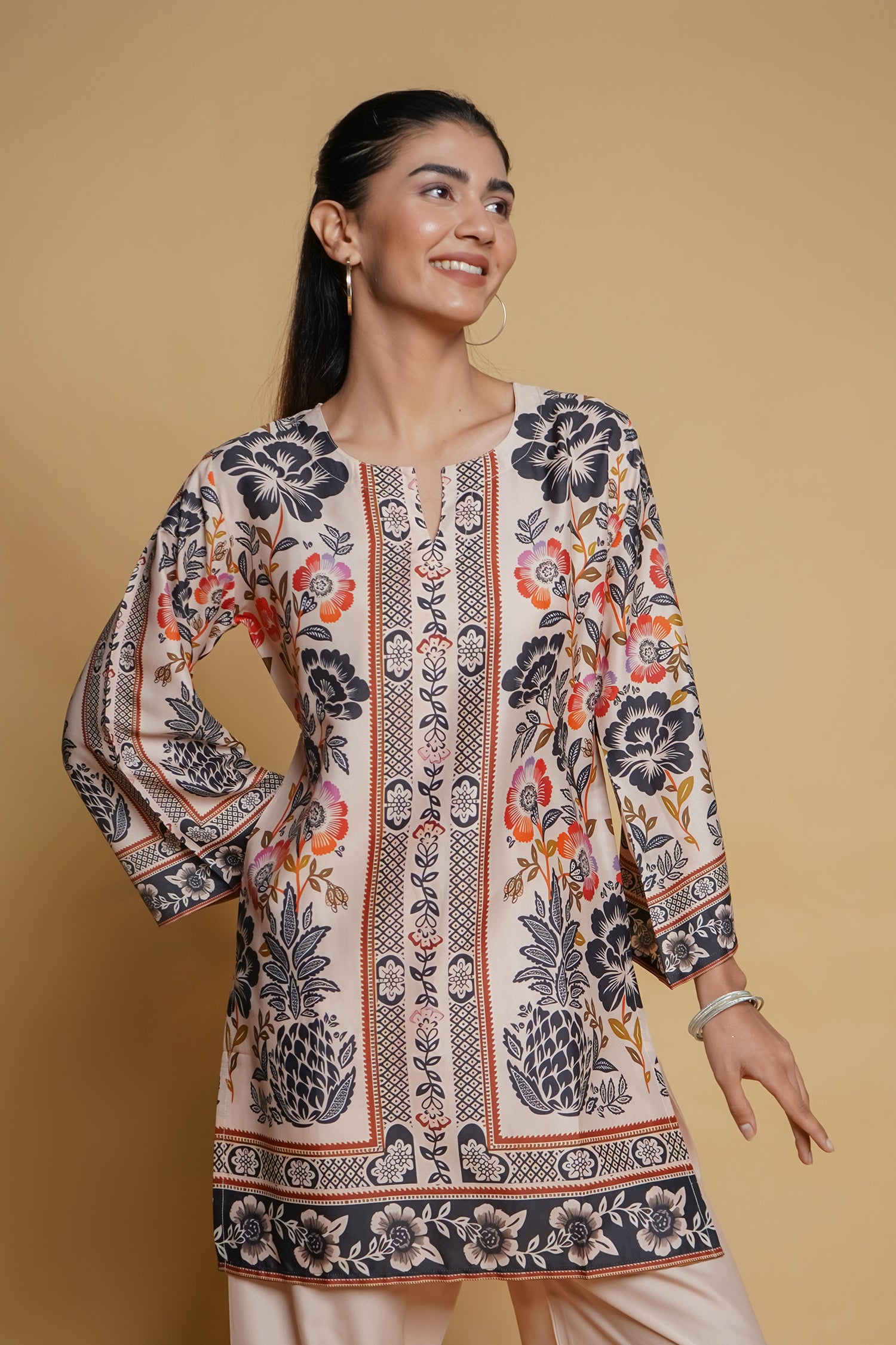 Printkari Poly Muslin Co-ord set in Beige