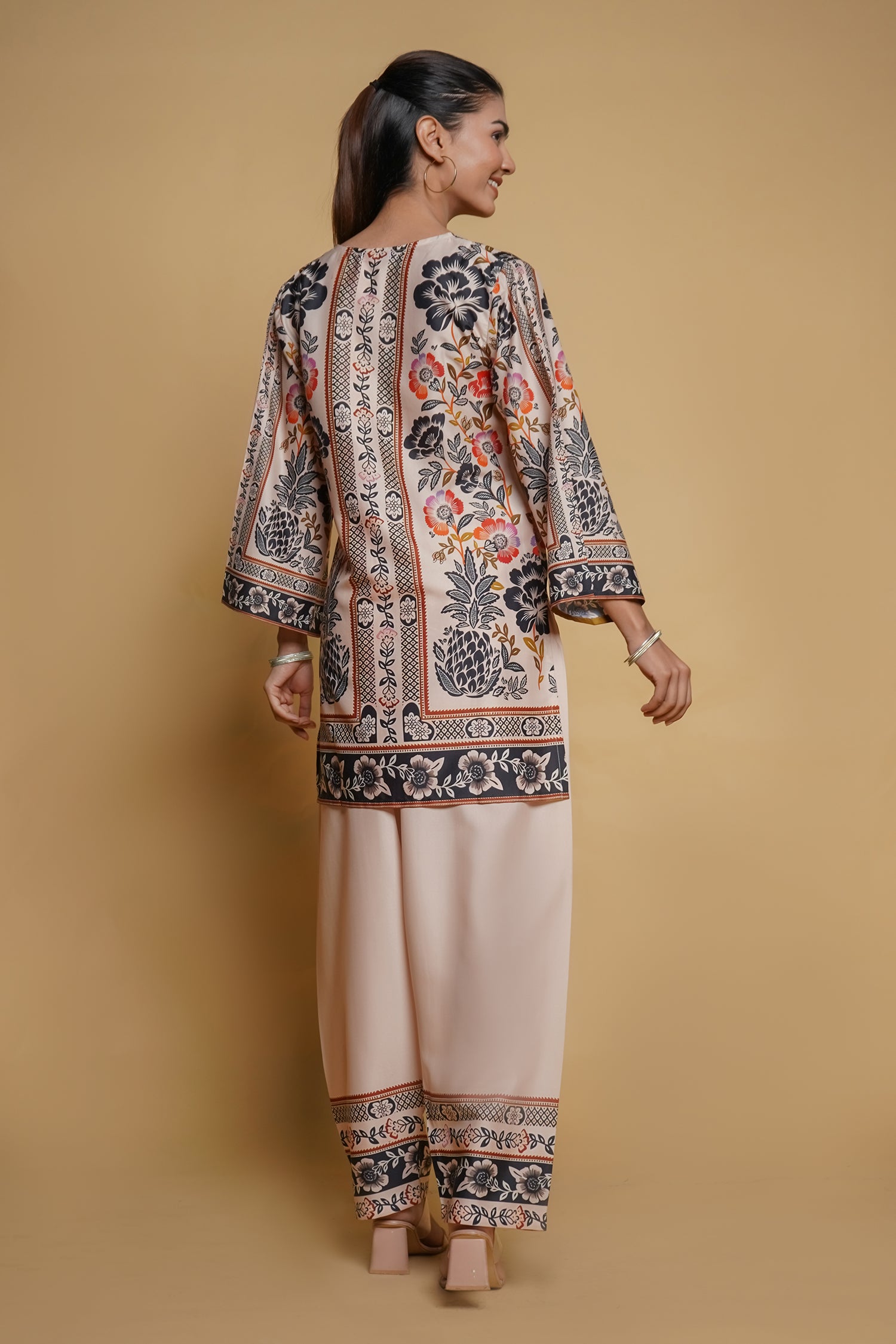 Printkari Poly Muslin Co-ord set in Beige