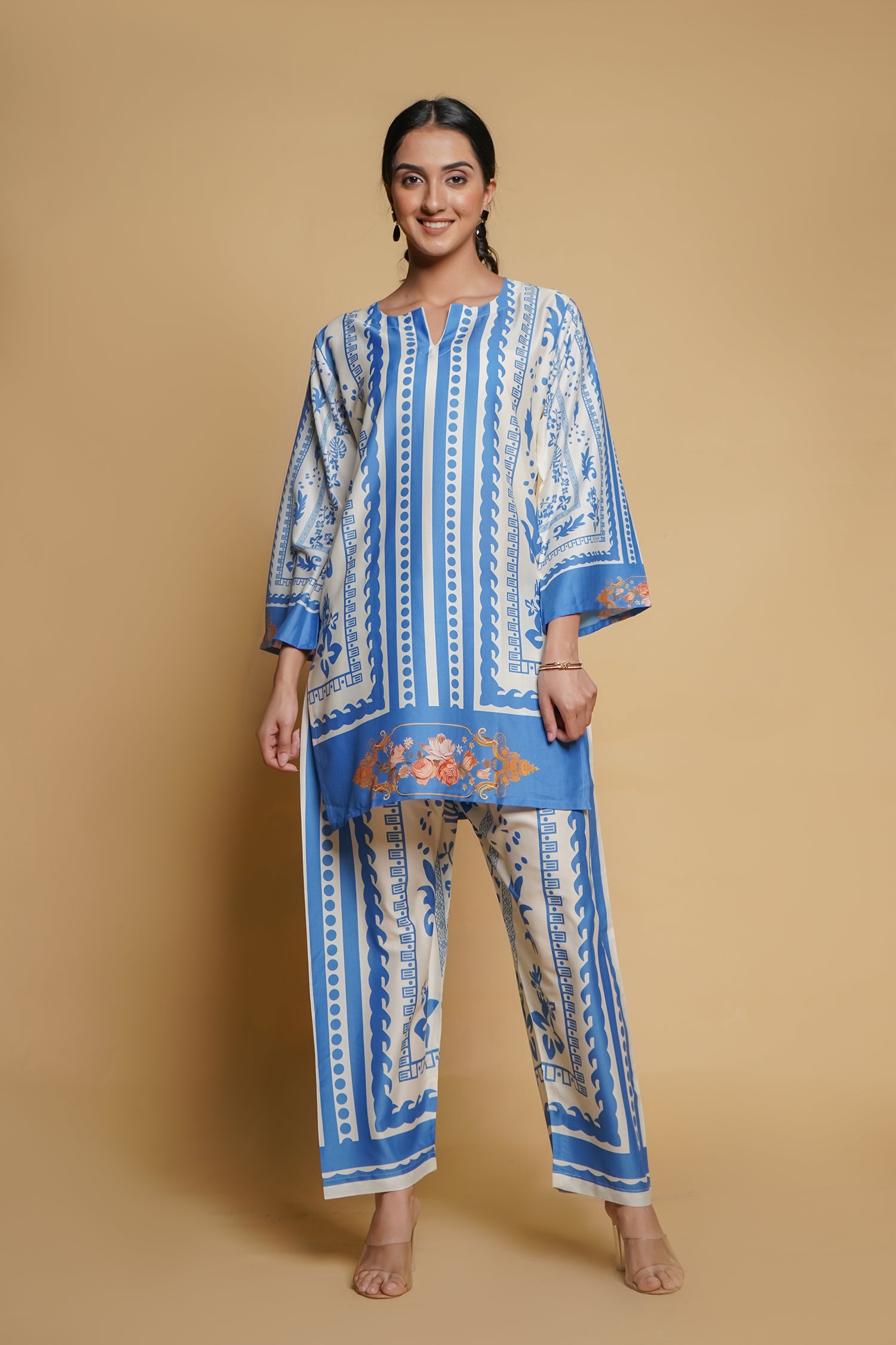 Chandni in Printkari Poly Poly Muslin Co-ord set in Blue