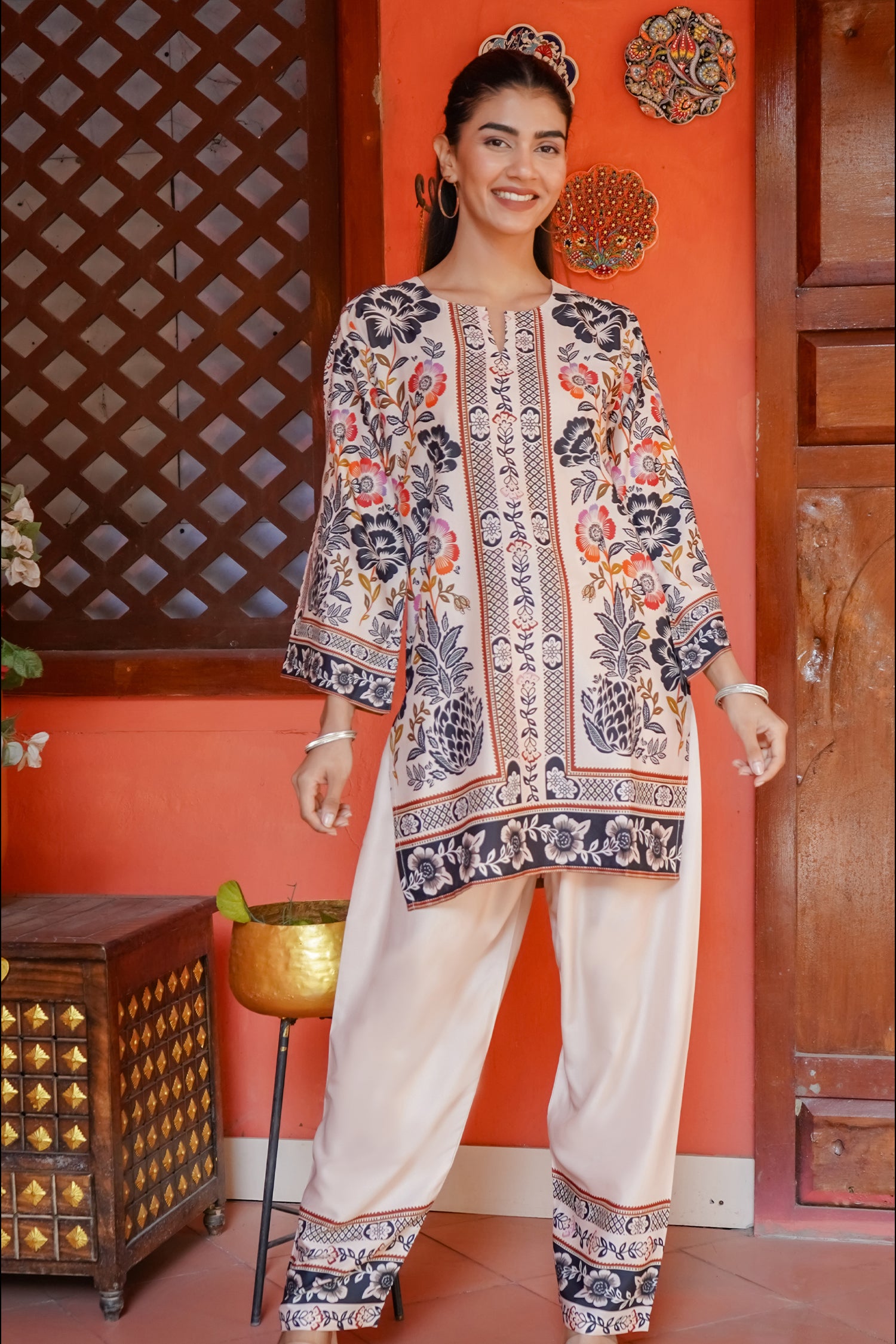 Printkari Poly Muslin Co-ord set in Beige