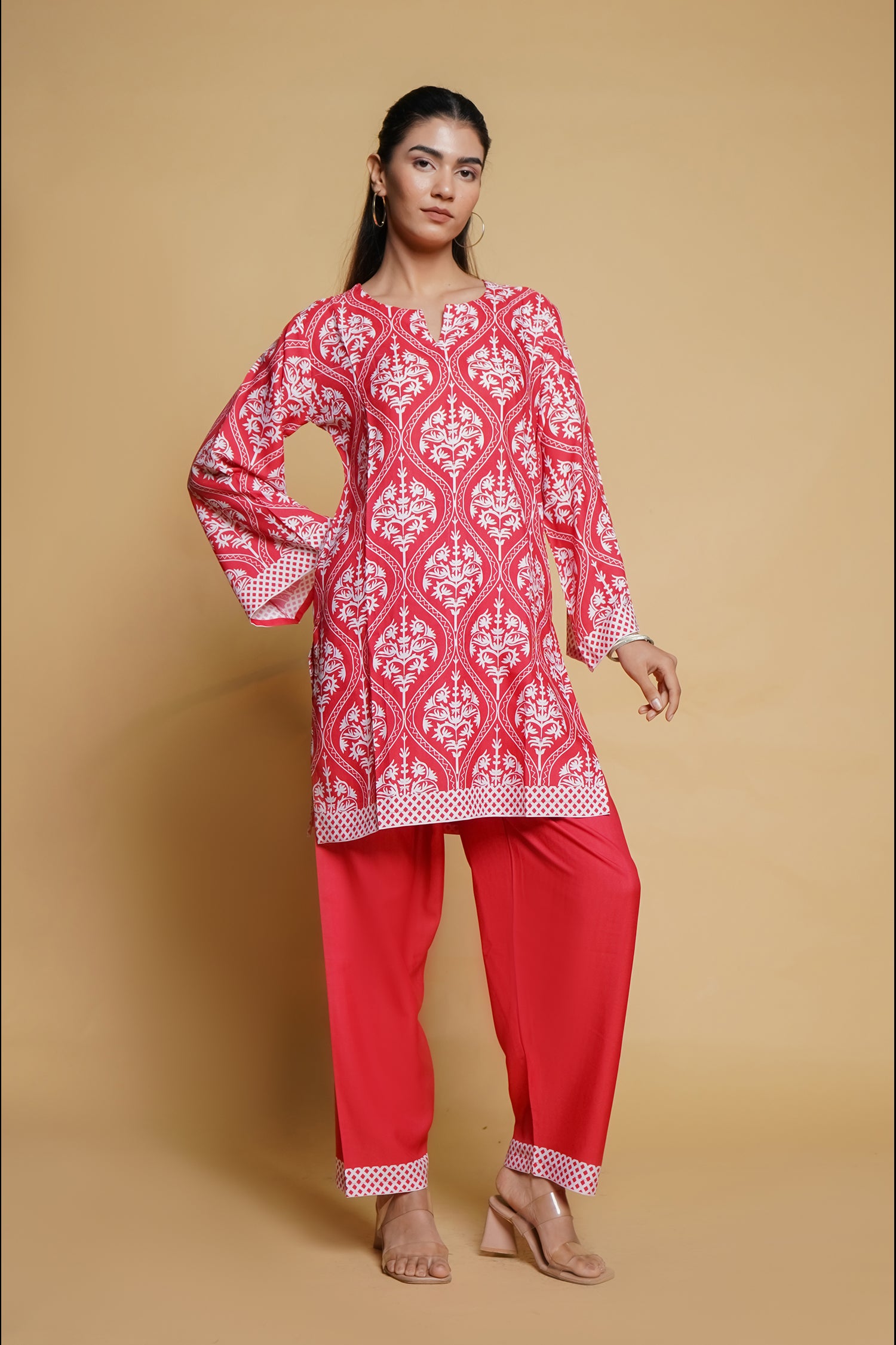 Printkari Poly Muslin Co-ord set in Strawberry Red