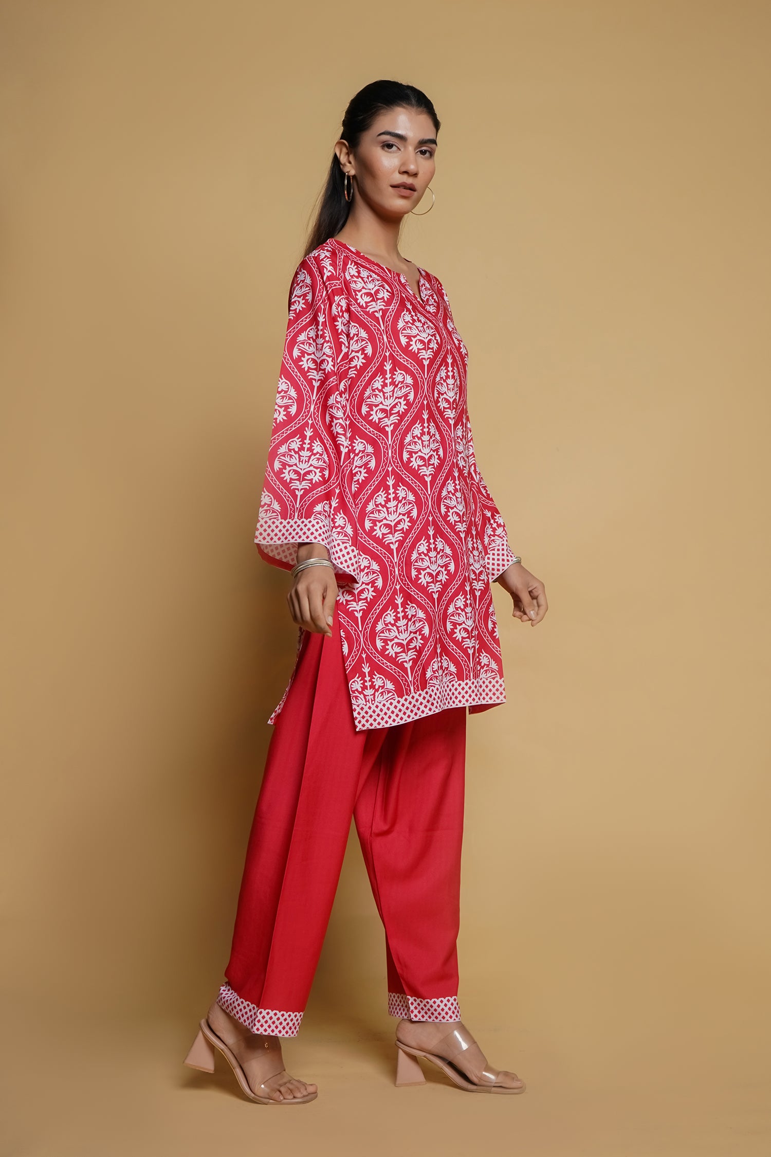 Printkari Poly Muslin Co-ord set in Strawberry Red